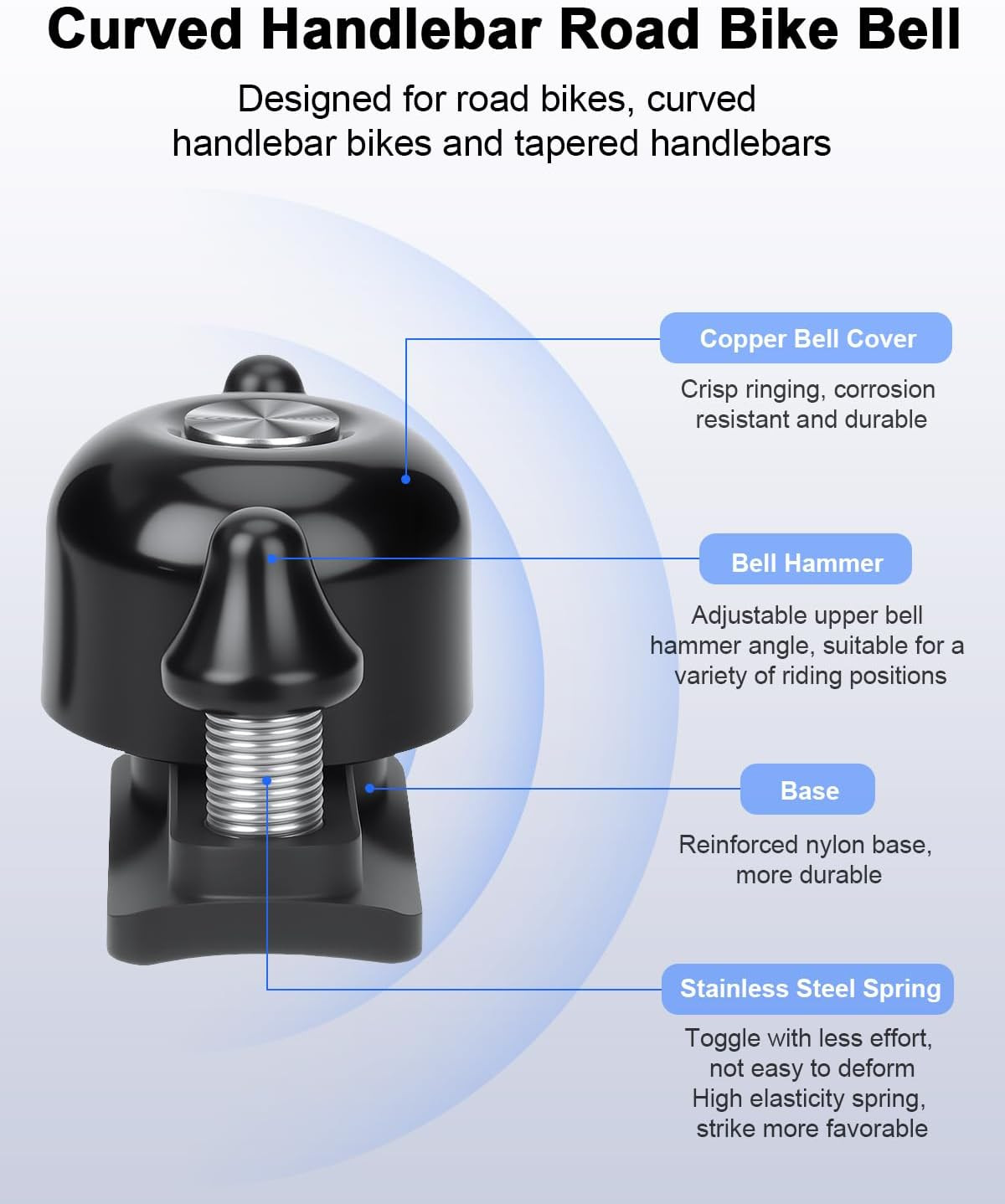 Bike Bells for Adults Max 100Db, Portable Copper Case Bicycle Bell Fits 22.2-31.