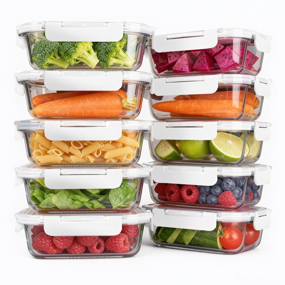 Glass Food Storage Containers, 10 Pack Glass Meal Prep Containers, Airtight C…
