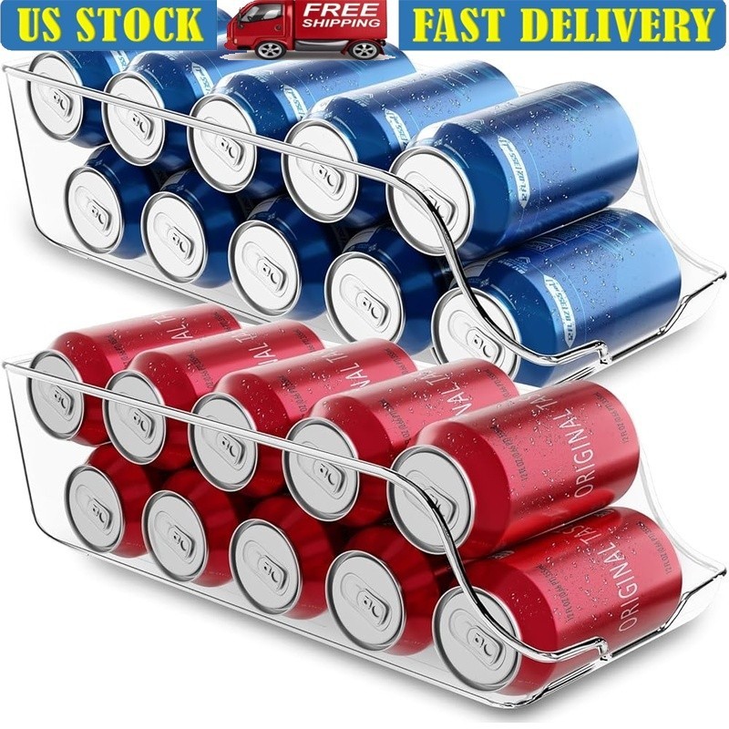 Kitchen Soda Can Storage Organizer and Dispenser for Refrigerator Pantry 2 Set