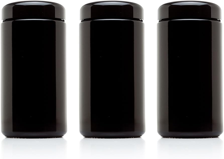 500 ML (17 fl oz) Pack 3, Premium Airtight Ultraviolet Glass Jar Smell Proof,
