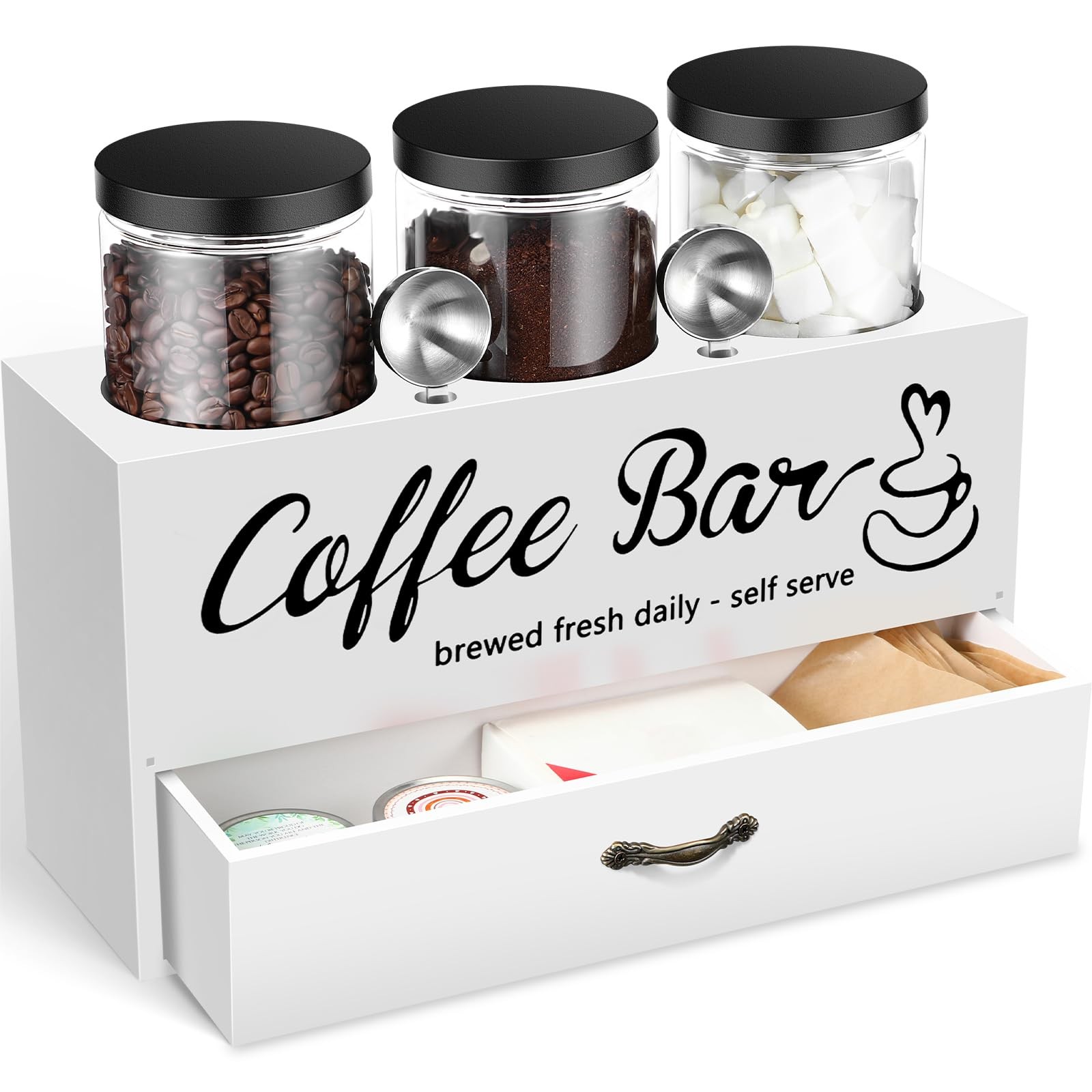 Skybooly 3 Pcs Coffee Bar Containers Set 14.47 x 4.92 x 7.87 inches, White