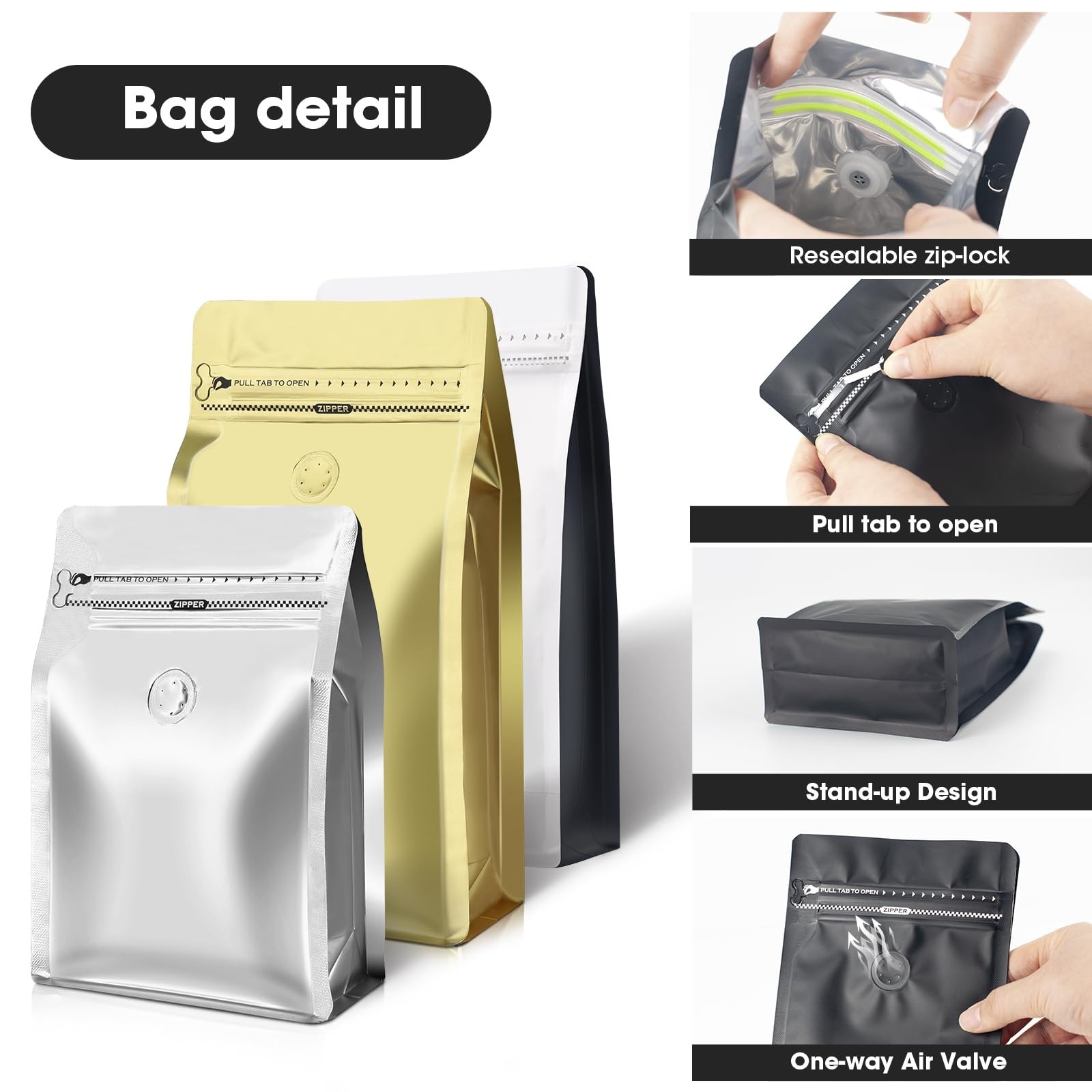 Coffee Bags with Valve(60pcs,16 oz,1 lb) Vented Coffee Beans Packaging Bags H…