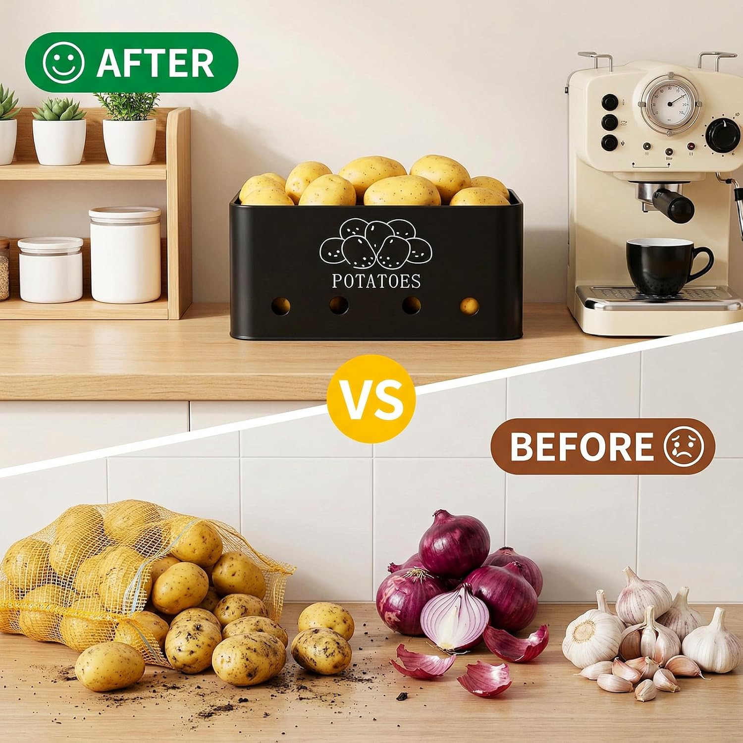 3 Pack Potato Onion Garlic Storage Set, Metal Vegetable Storage Bins with Aerati
