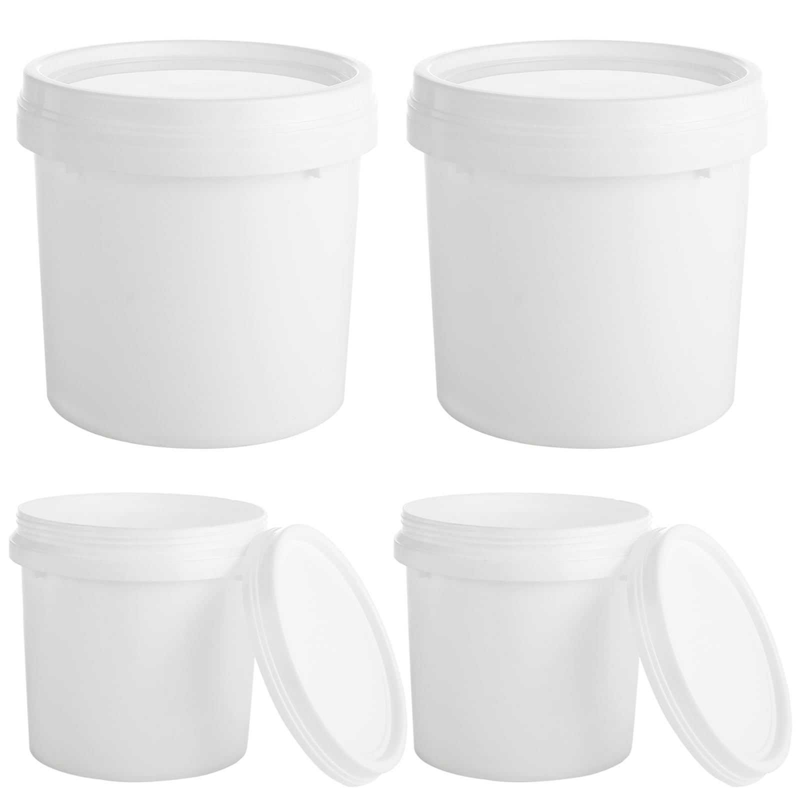 4 Pack White Plastic Pail Plastic Bucket with Lid, 1L Industrial Paint Pail C…