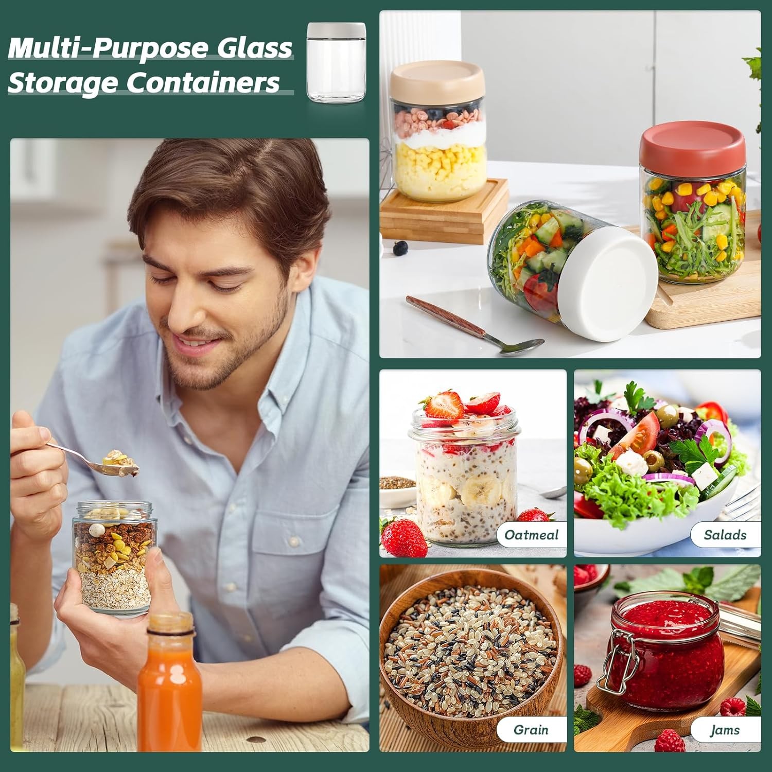 Overnight Oats Containers W/ Lids 16oz Glass Jars W/ Lids Set Of 4 Practical