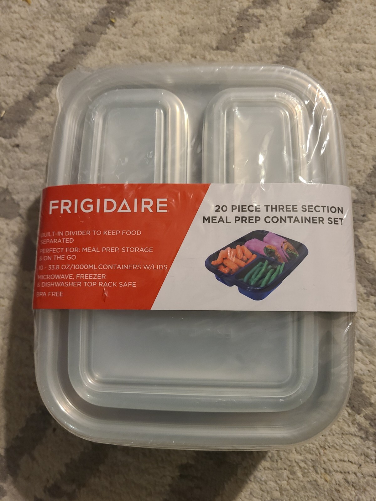 Frigidaire Meal Prep Reusable Containers 33oz 3 Compartment Lid 20 free shipping