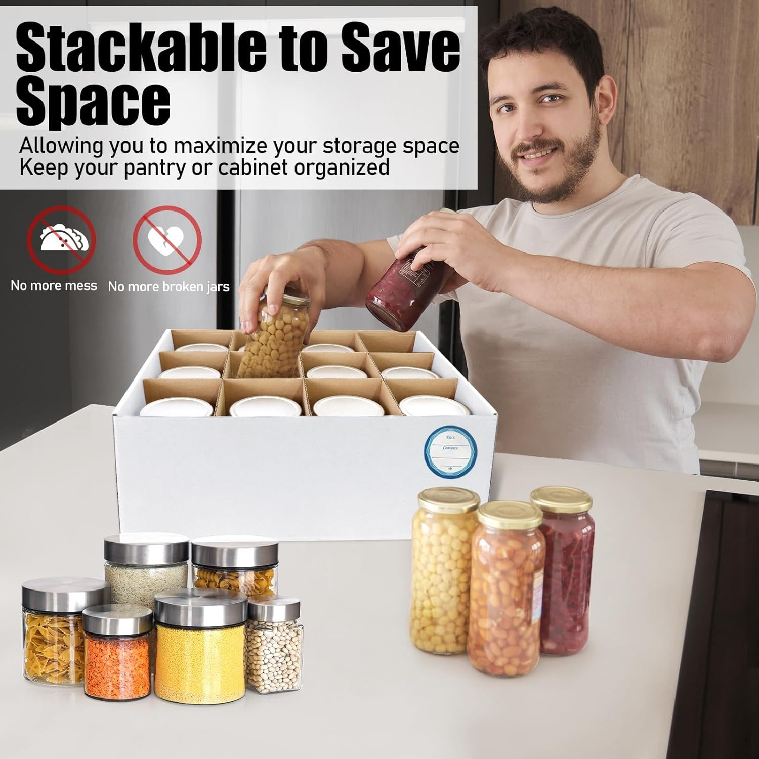6-Piece White Storage Box for Pint Canning Jars – Stackable Organizer