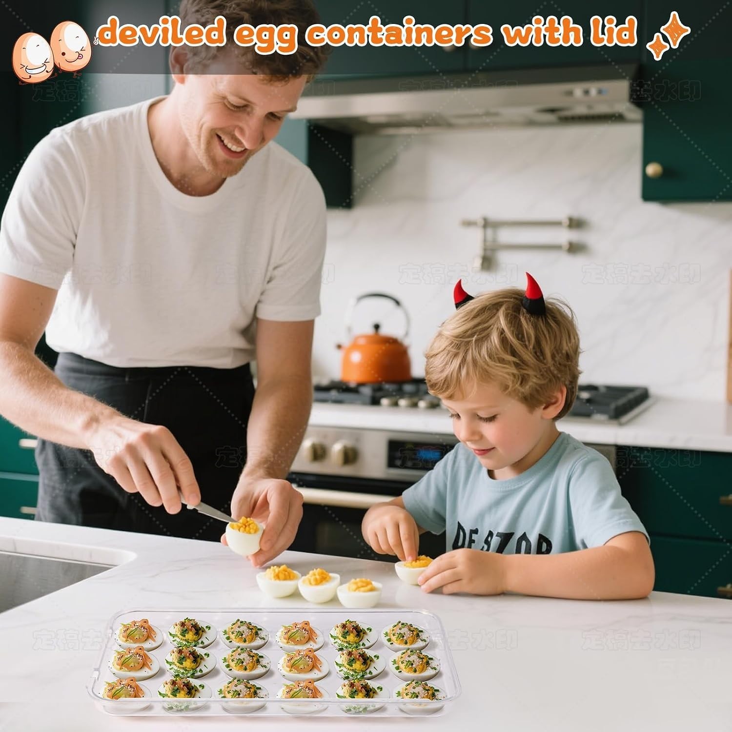 Egg holder for fridge – deviled egg containers with lid, Clear Stackable Plas…