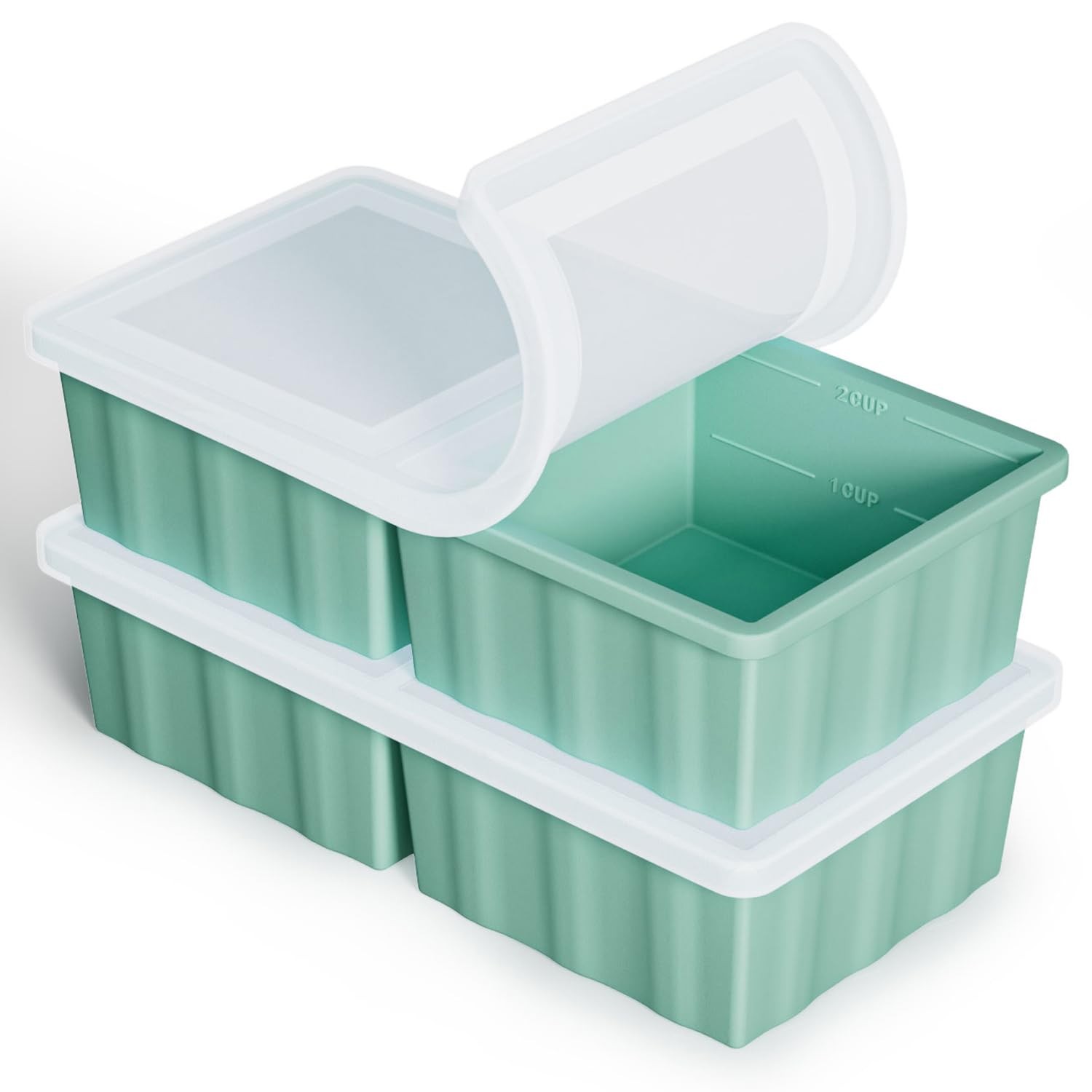 Silicone Freezer Tray for Soup Ice Cubes: 2-Cup Freezing Tray with Lid for Me…