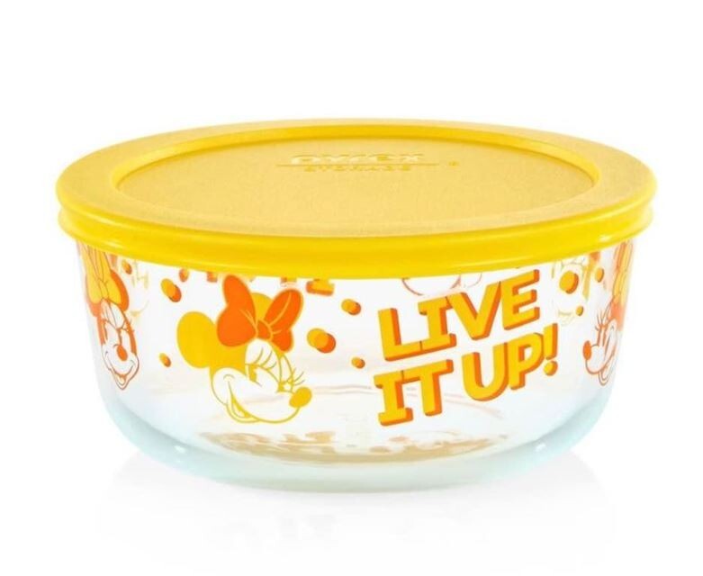 Set of 2 PYREX Minnie Mouse LIVE IT UP 4-cup Food Storage Containers + Lids NWT