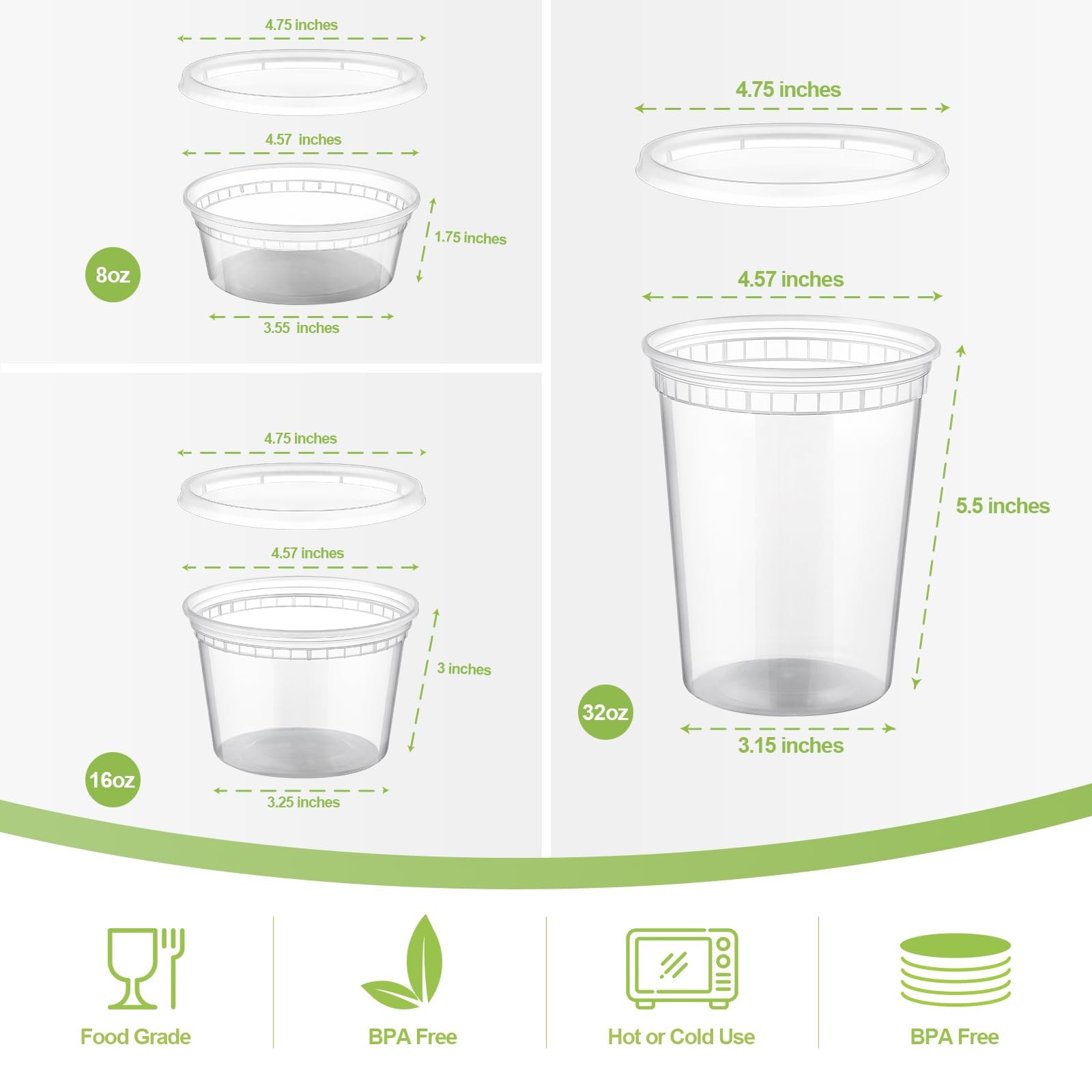 AOZITA 24 Sets Plastic Deli Food Containers With Lids, 8 8/16/32 Set, Clear