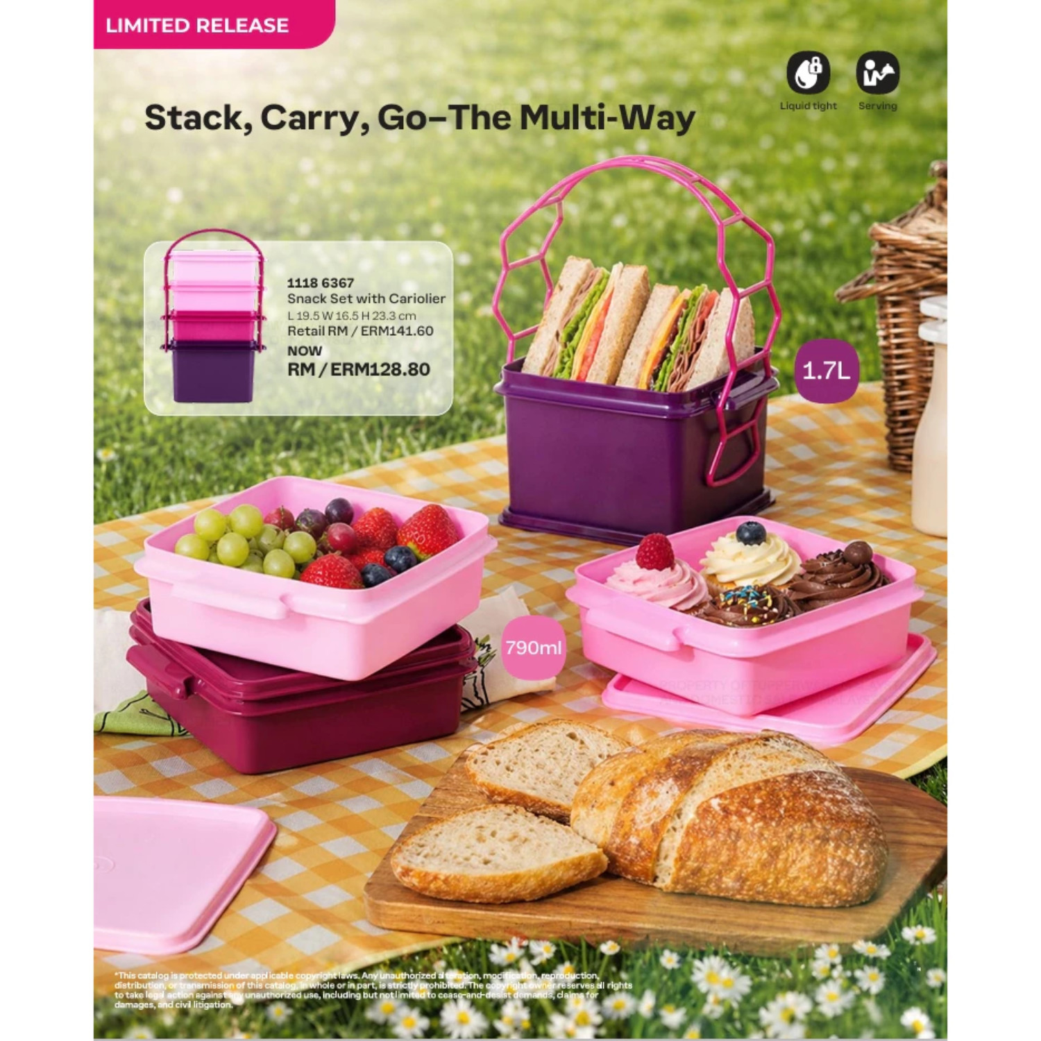 Tupperware Snack Set with Carrier | Portable Multi-Compartment Food Box