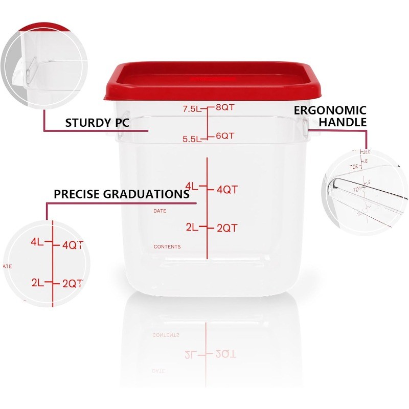 4 Pack 8 Quart Square Food Storage Containers with Lids