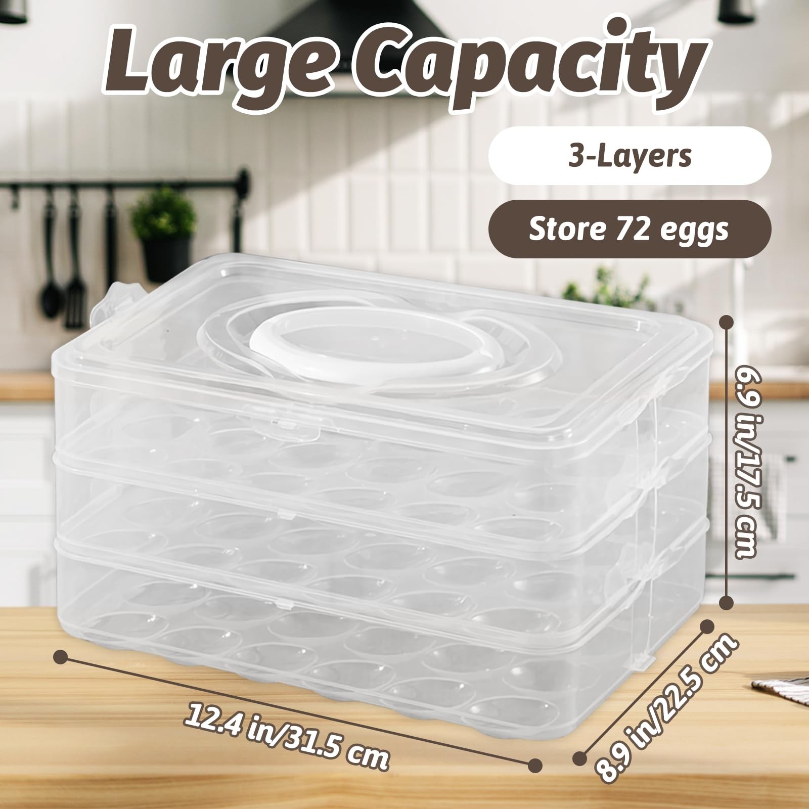 Egg Holder for 72 Eggs,3-Layer Plastic Egg Container,Deviled Egg Tray with Ha…