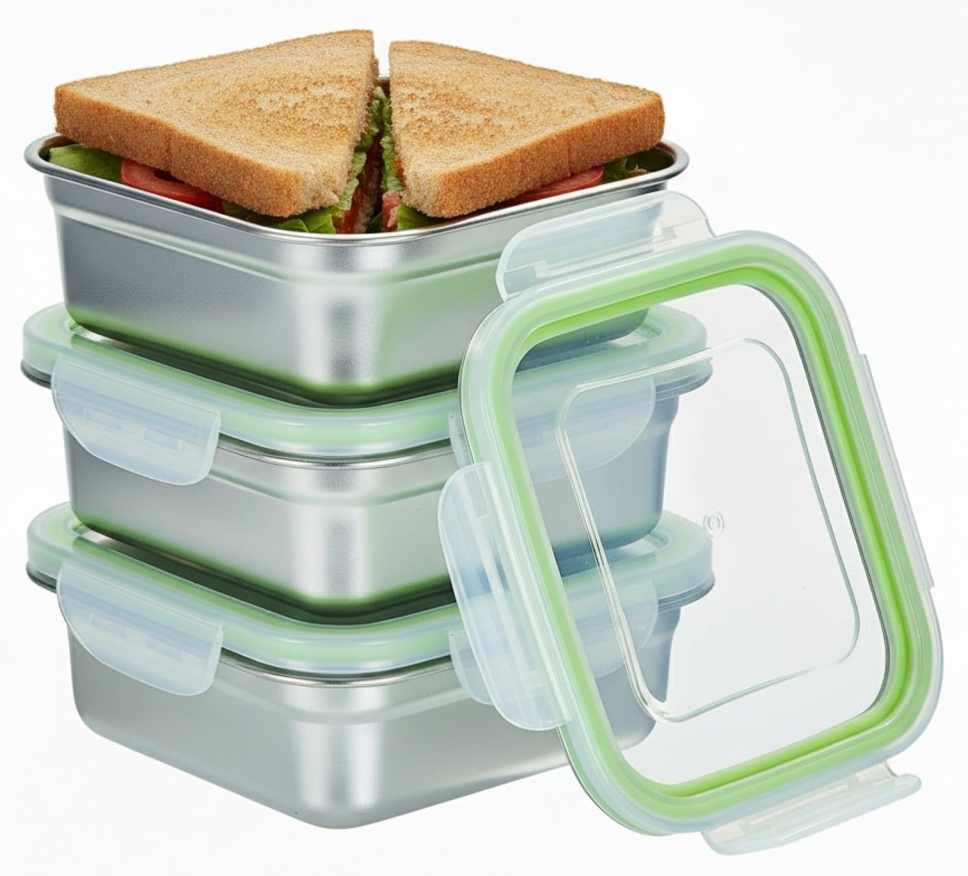 – Set of 3 Stainless Steel Sandwich Containers – Food Metal Base with a BPA ,…