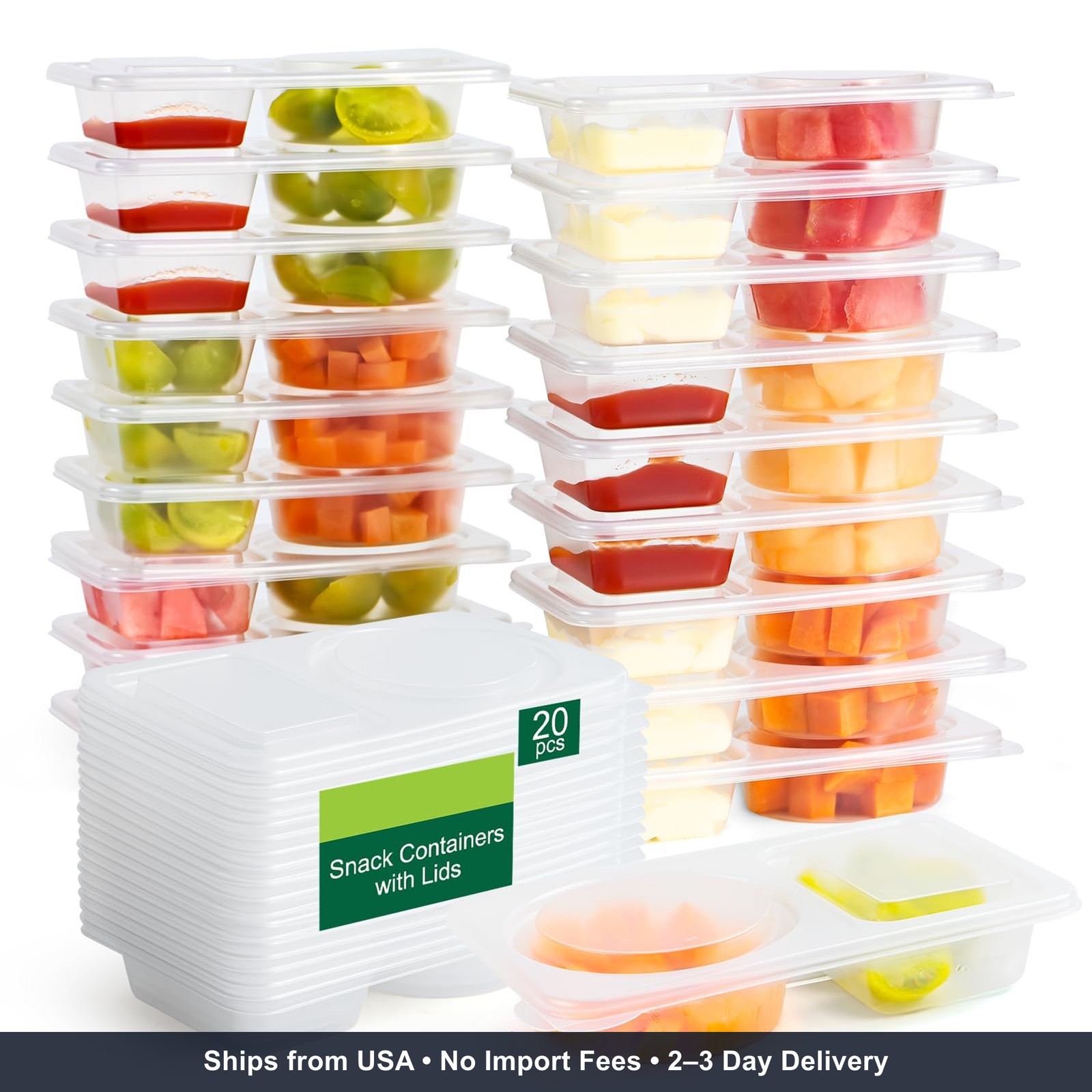 20 Sets Reusable Snack Containers 2 Compartment Leakproof Food Storage Meal Prep