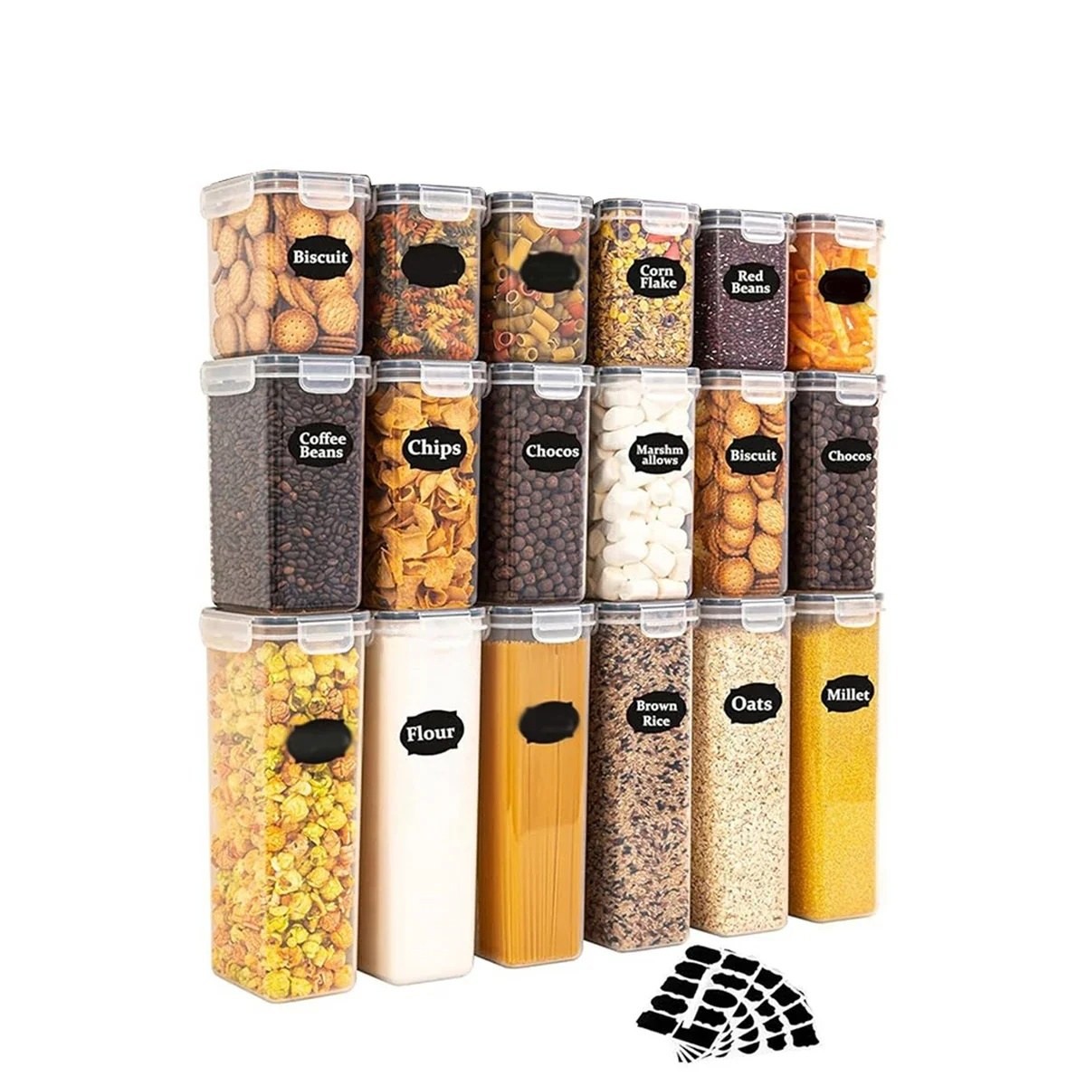 48pcs Airtight Food Storage Containers Set With Lids Reusable Labels Clear Kitch