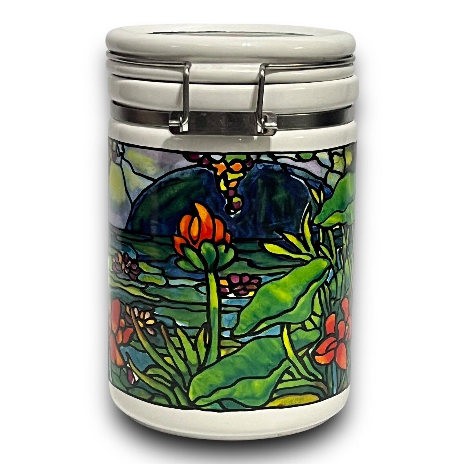 Tiffany Style Ceramic Locking Jar Museum Co. Stained Glass Art RARE Vintage