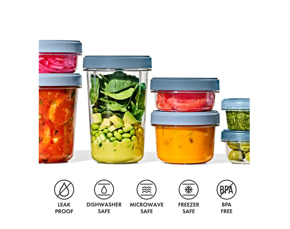OXO Twist & Stack 12-Piece Lunch Prep Container Set, Ocean Blue, 128 oz, Pack:6