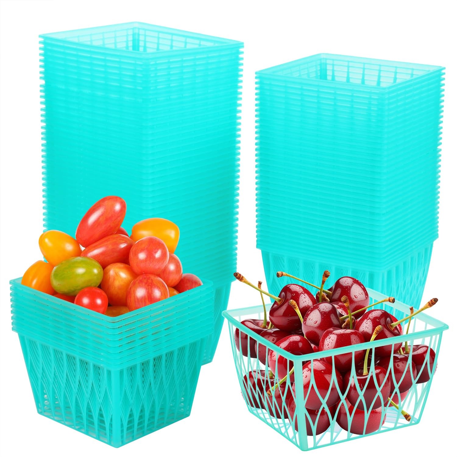 125 PCS Green Plastic Strawberry Berry Baskets Open Weave Fruit Container