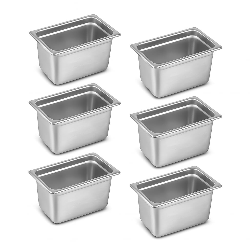 1/4 Hotel Pans 6 Inch Deep Stainless Steel Food Pan AntiJam 6 Pack Catering