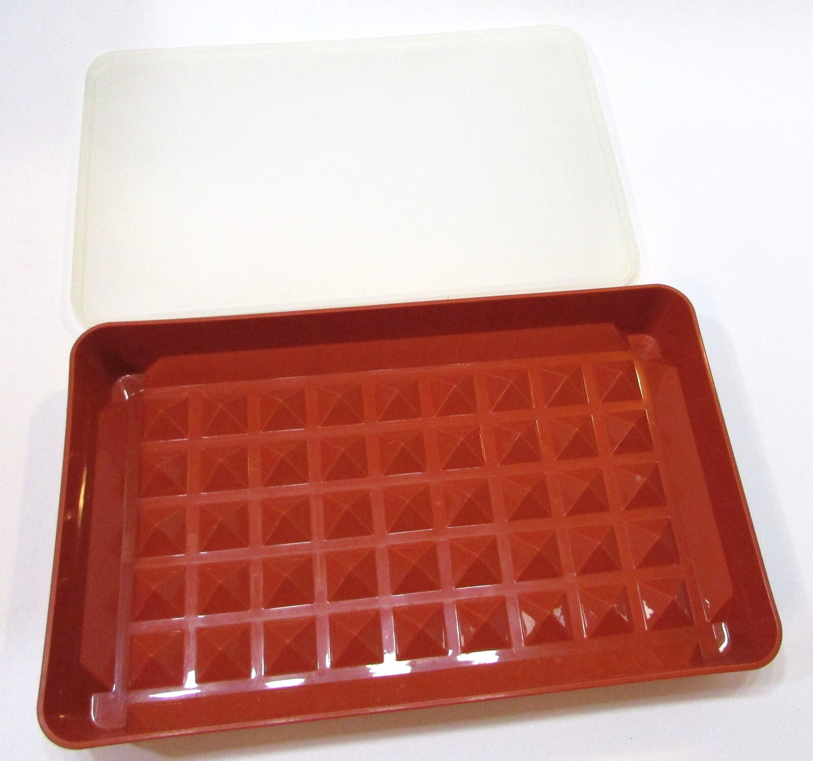 Vintage 1980’s Tupperware Bacon Deli Meat Keeper Paprika Rust Orange w Sheer Lid