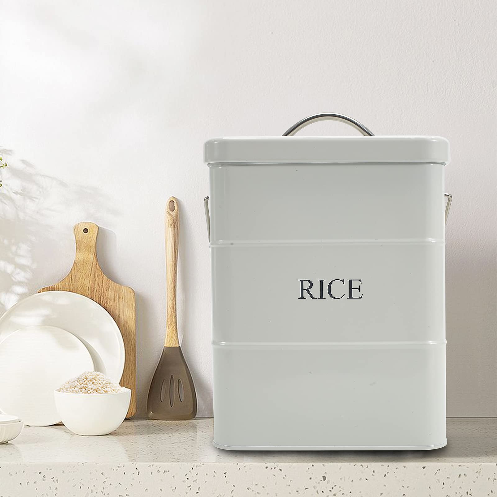 Xbopetda Metal Rice Storage Box, Square Rice Container with Lid and handle, S…