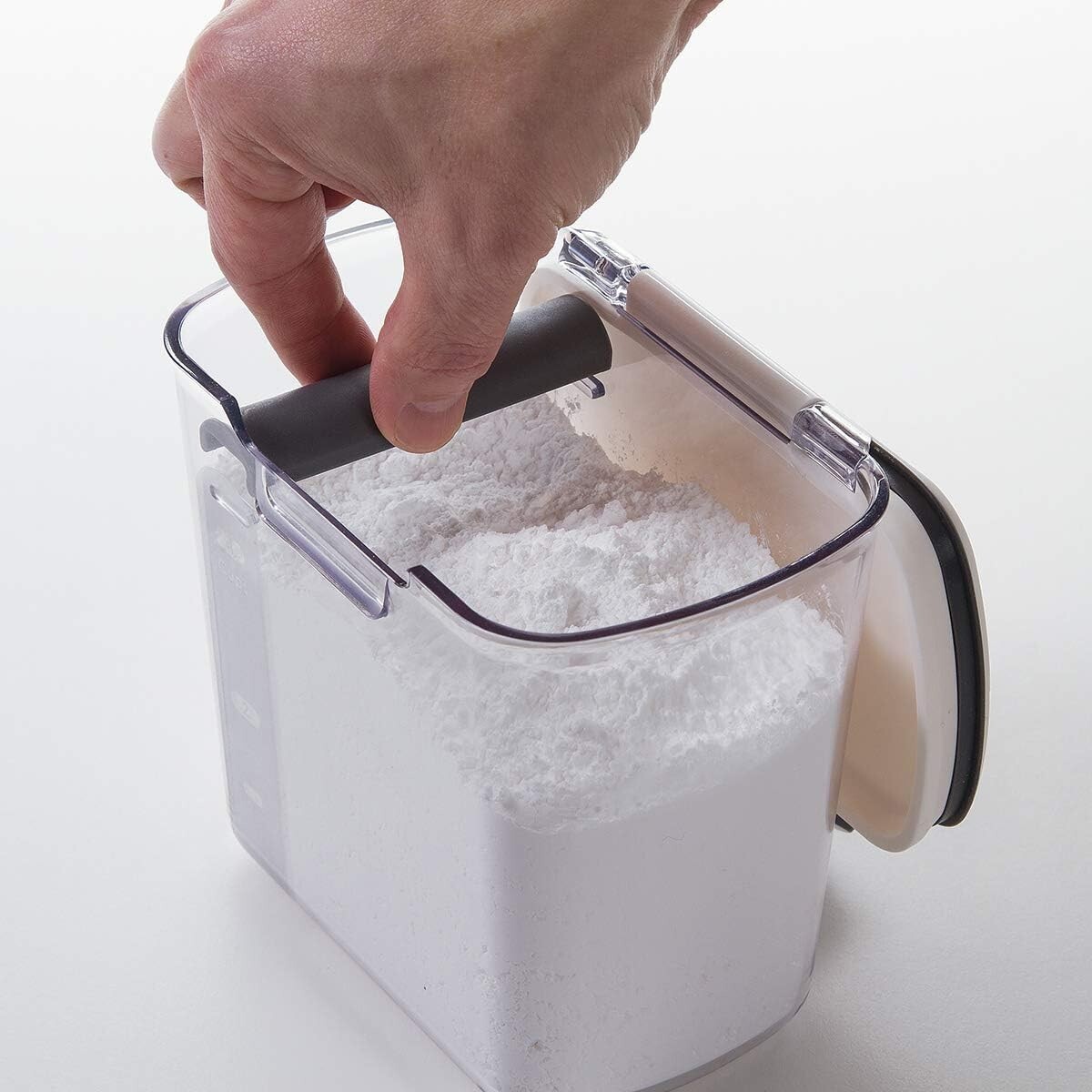 Airtight 1.4 Quart Powdered Sugar Storage Container with Measuring Spoon in Gray
