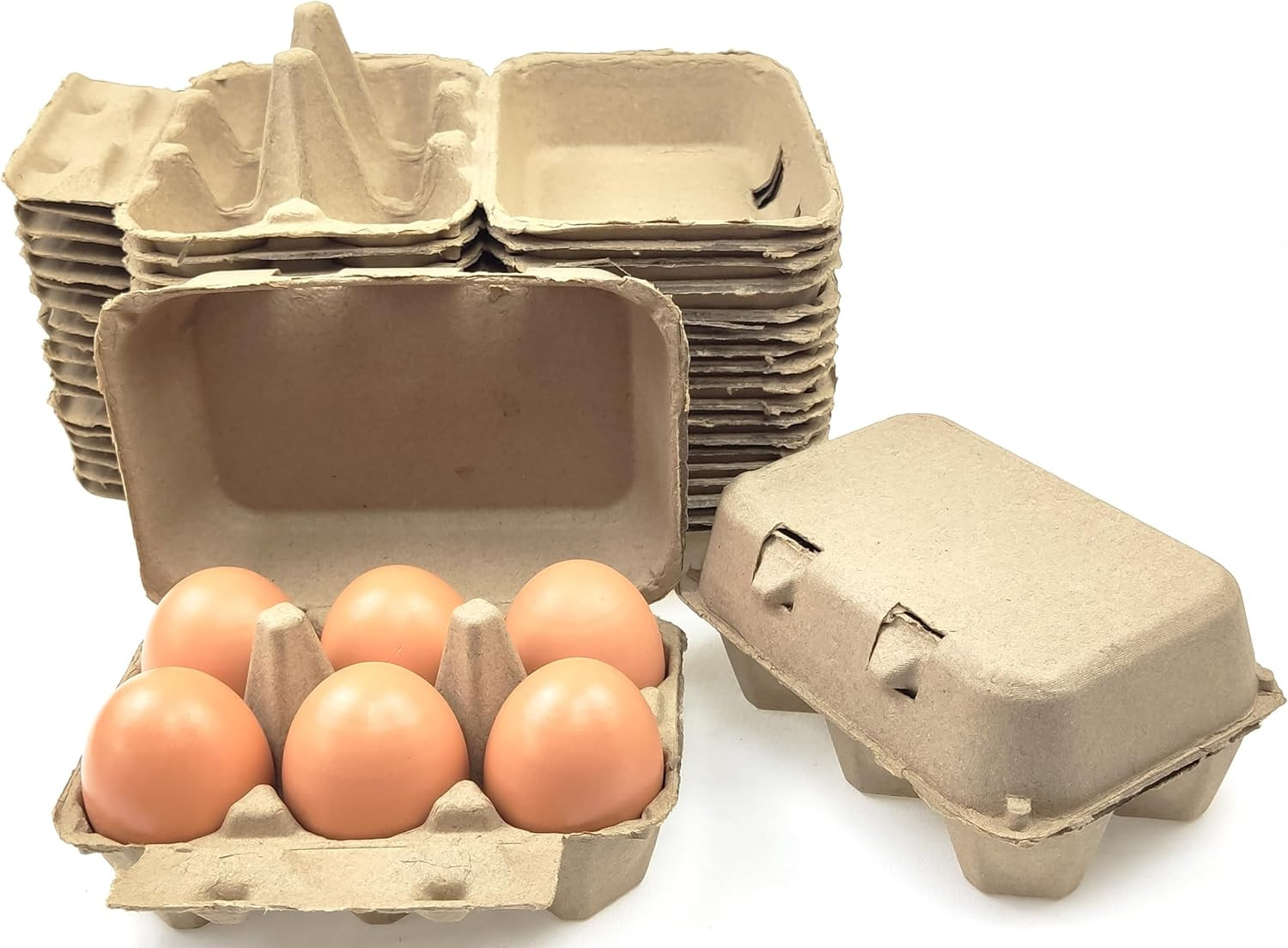 40 Pack Pulp Fiber Egg Cartons – 6 Count Tray, Solid Reusable Containers Half Do