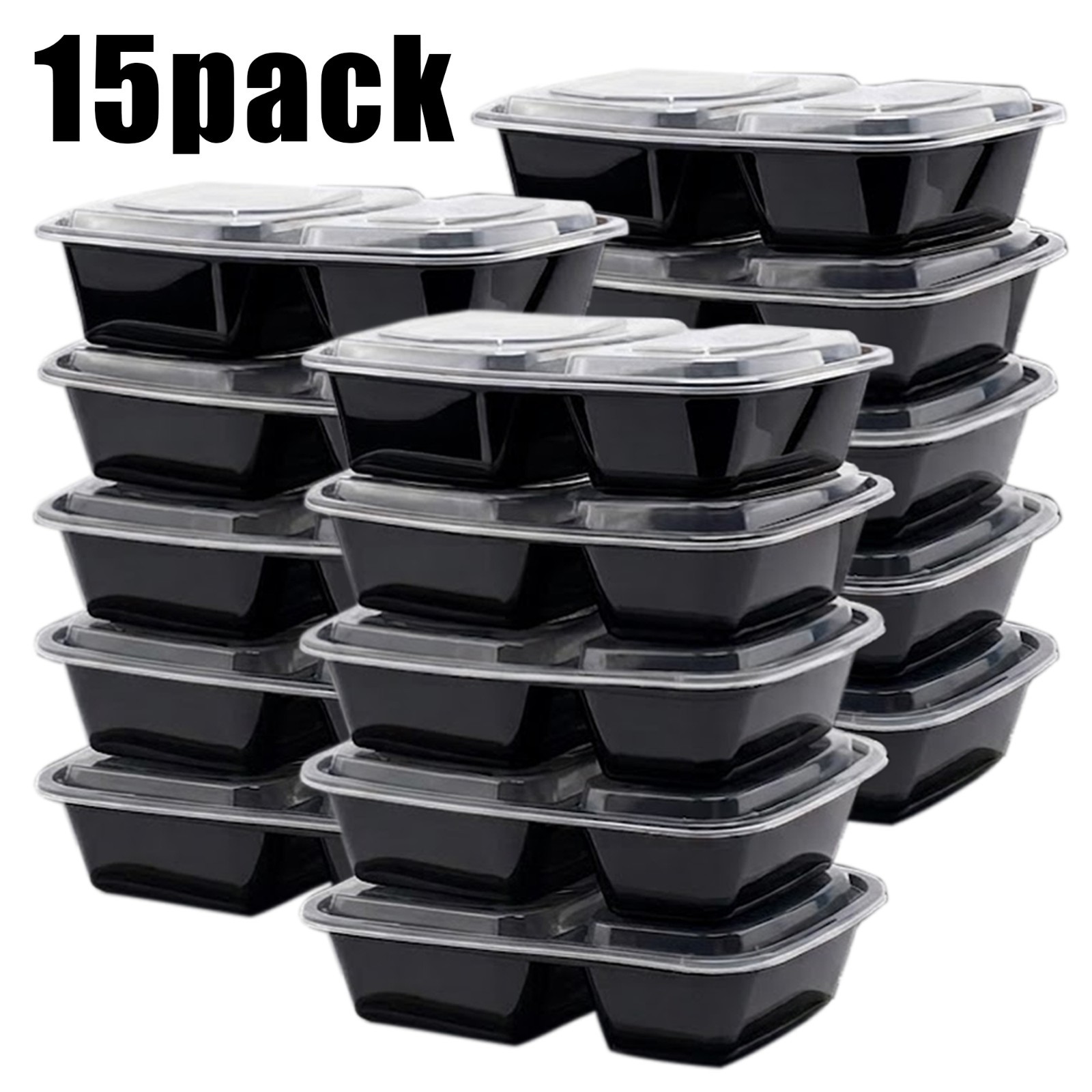 15 Pack Meal Prep Containers 2 Compartment Lids BPA Free Reusable Plastic Food.