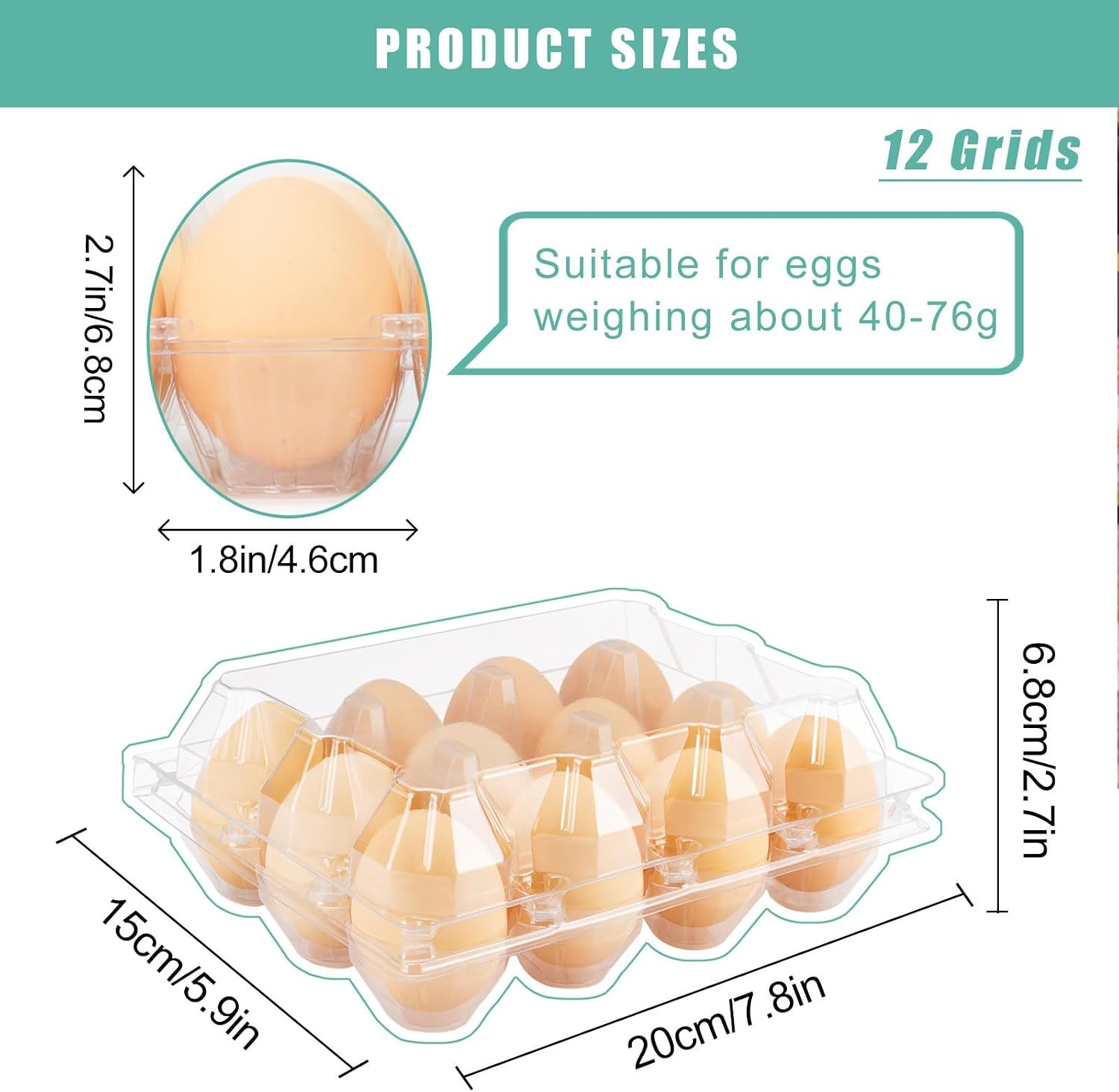 100 Packs 12 Count Clear Plastic Egg Cartons, 3 * 4 Grids Design