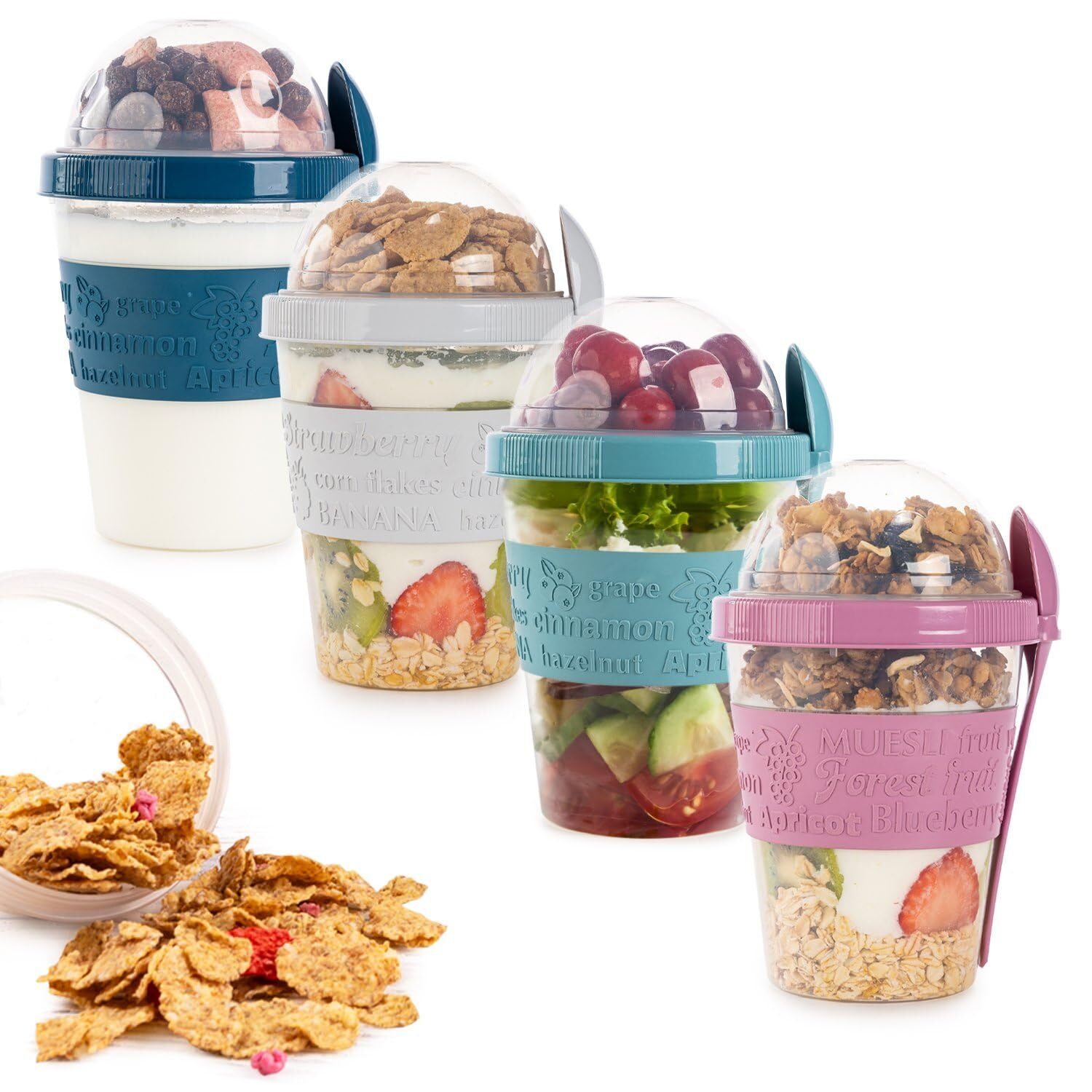 4-Pack Yogurt Parfait Cups with Lids and Spoons Reusable Yogurt Containers fo…