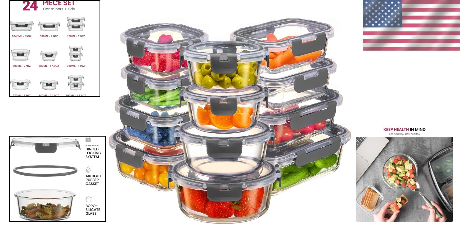 Durable 24-Piece Borosilicate Meal Prep Containers – Leak Resistant & Safe