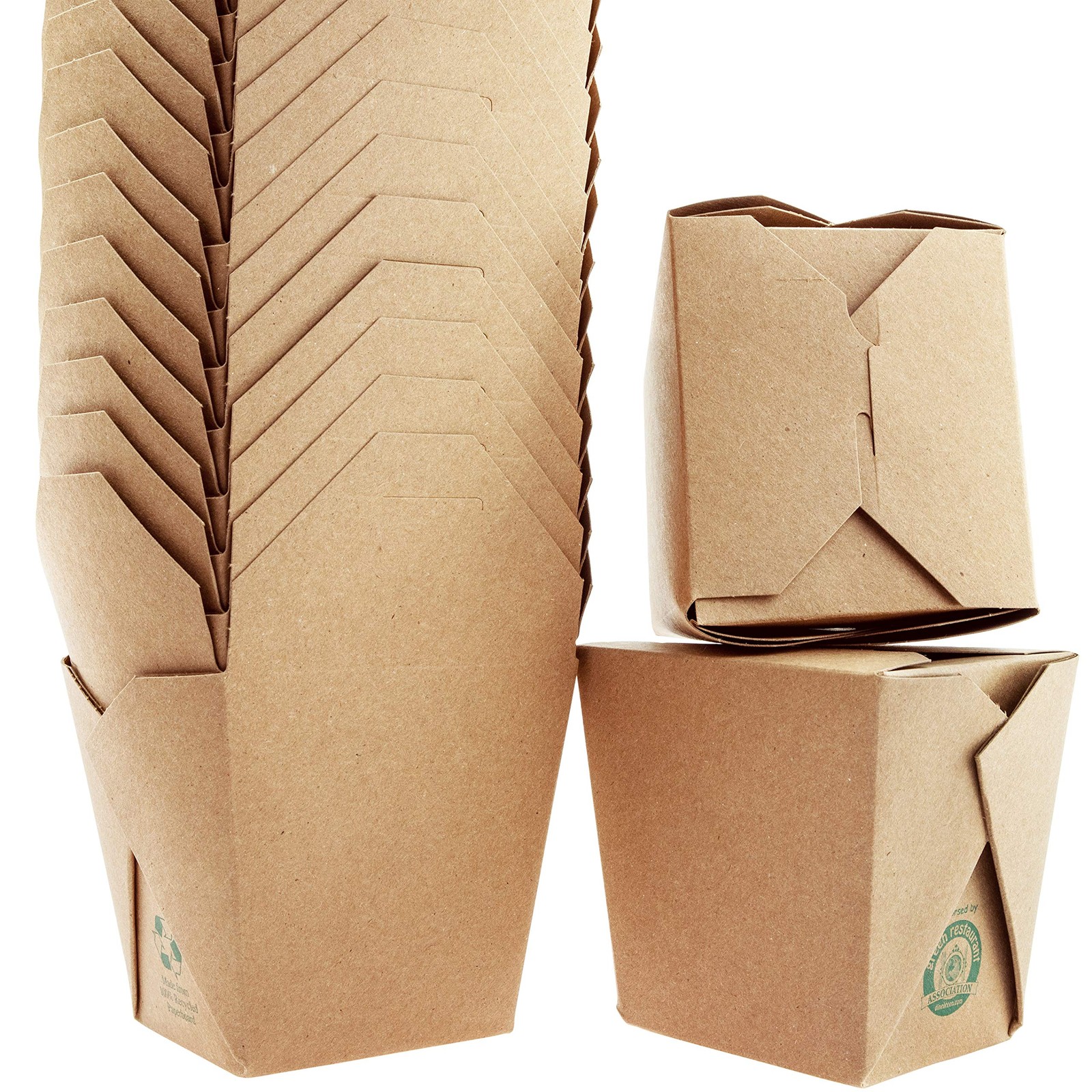 Eco-friendly, Durable 32oz Chinese Take Out Boxes 50pk. 100% Recycled, Unbleache