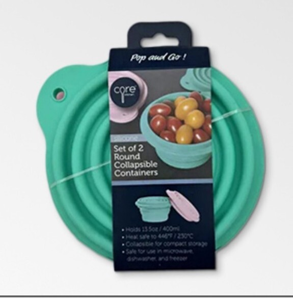 CORE KITCHEN COMPANY SET/2 ROUND COLLAPSIBLE SILICONE FOOD CONTAINERS 13.5 OZ