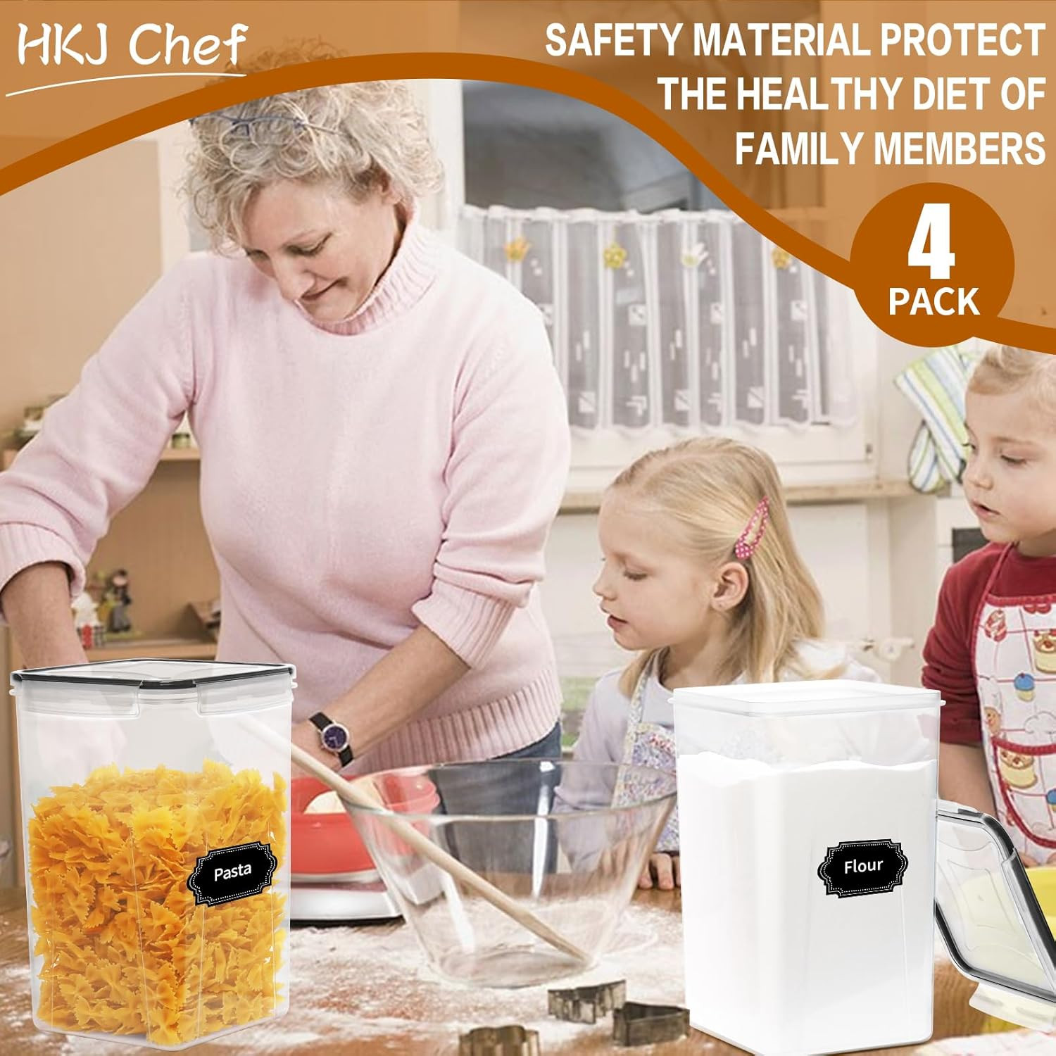 4 Pack Extra Large Airtight Food Storage Containers with Lids (6.5L / 220 Oz), B