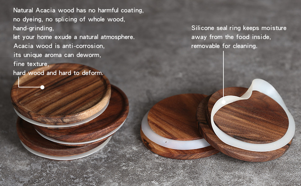 Sealed Glass Food Storage Containers with Airtight Wood Lids and Scoops for