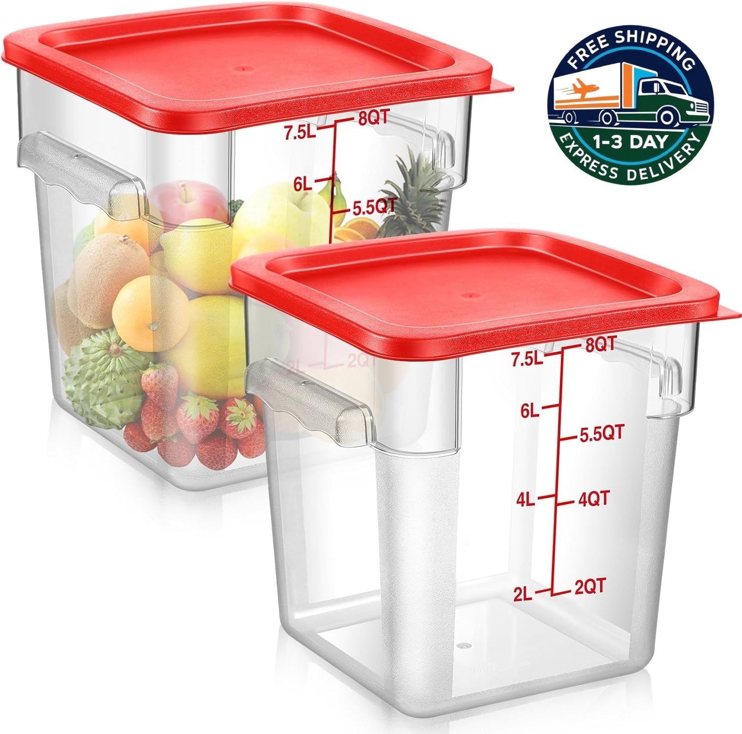 2 recipientes cuadrados de policarbonato transparente para almacenar alimentos