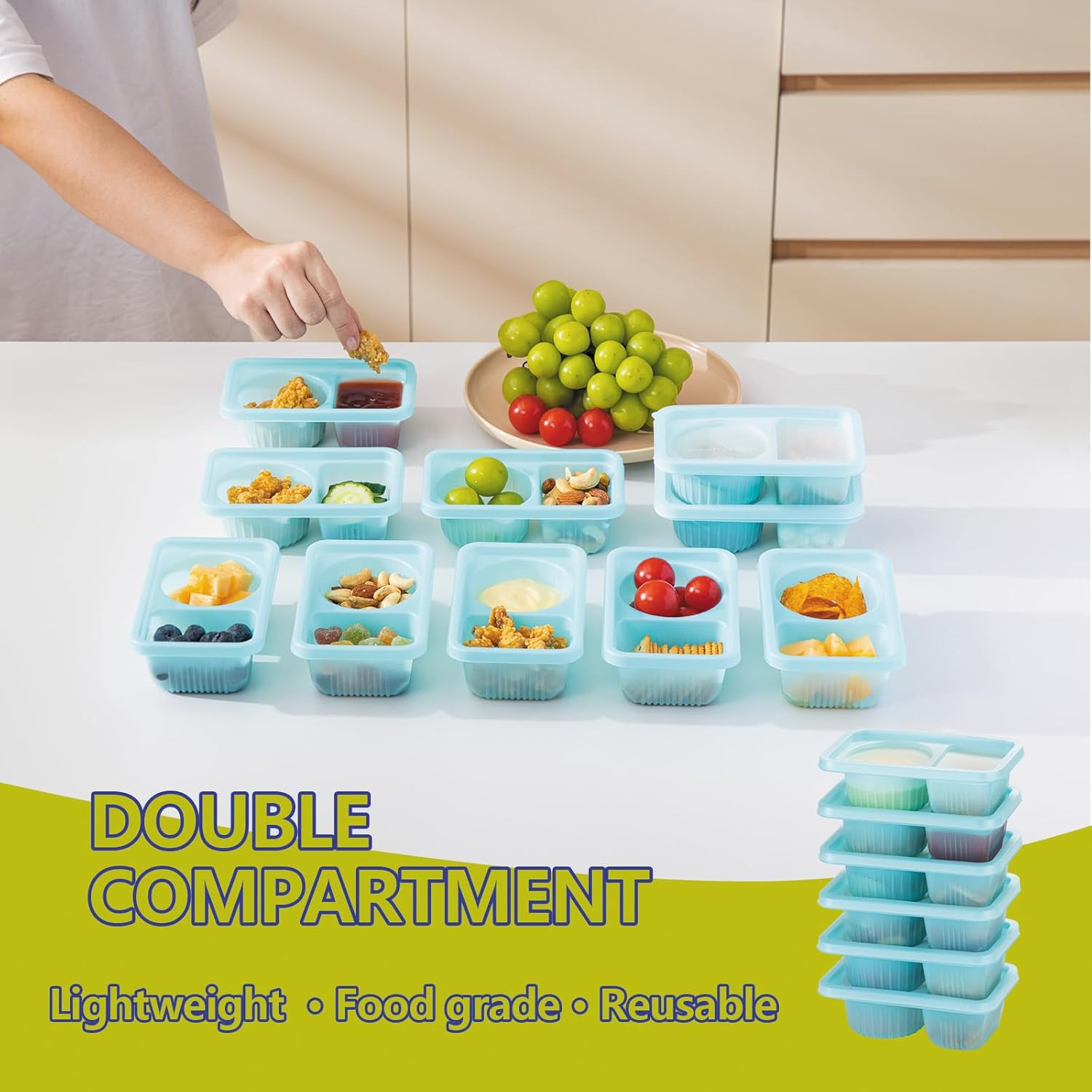 8.4 OZ Reusable Snack Containers with Lids for Kid, New 2 Compartment Large Capa
