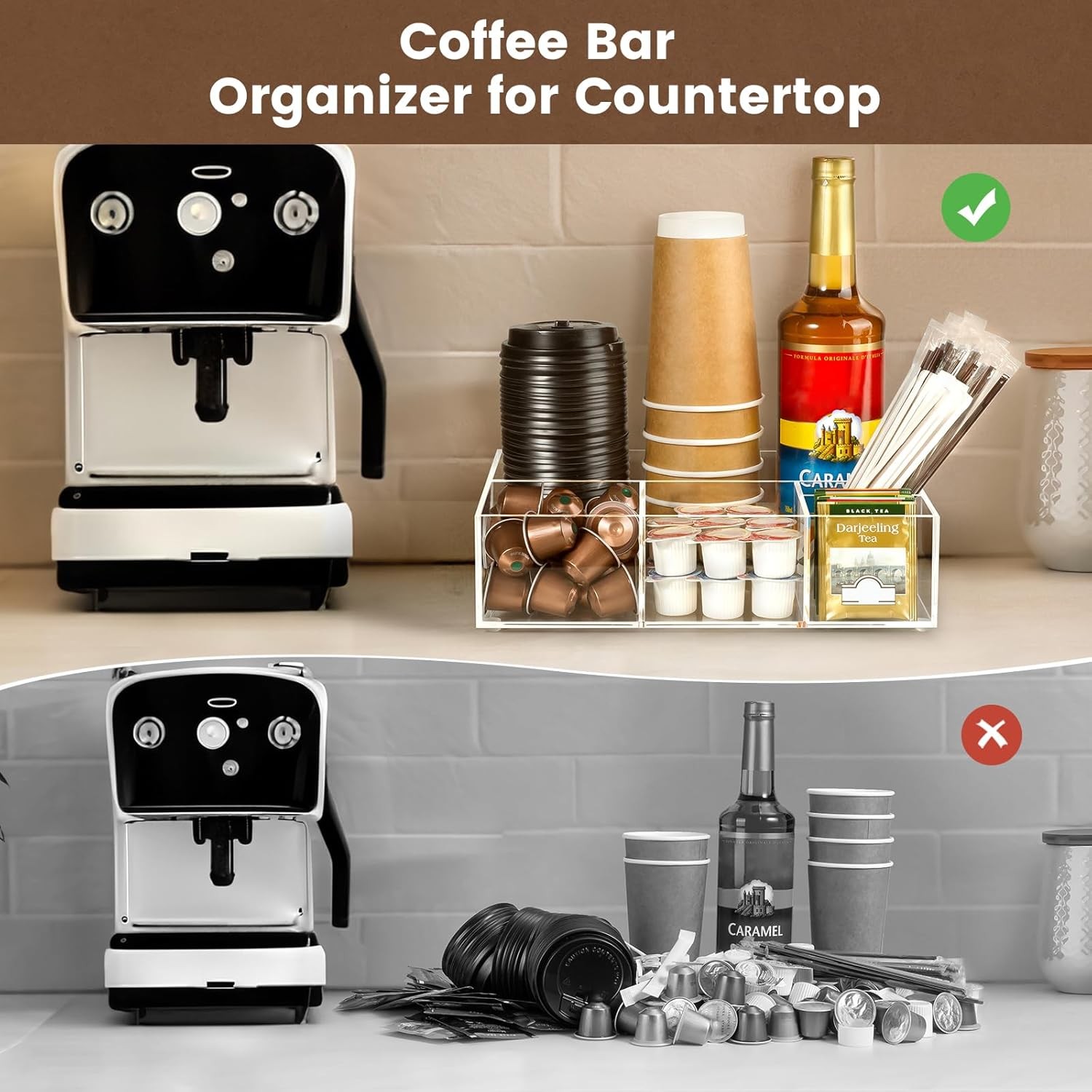 Acrylic Coffee Bar Station Organizer for Countertop,Office Breakroom Clear Snack