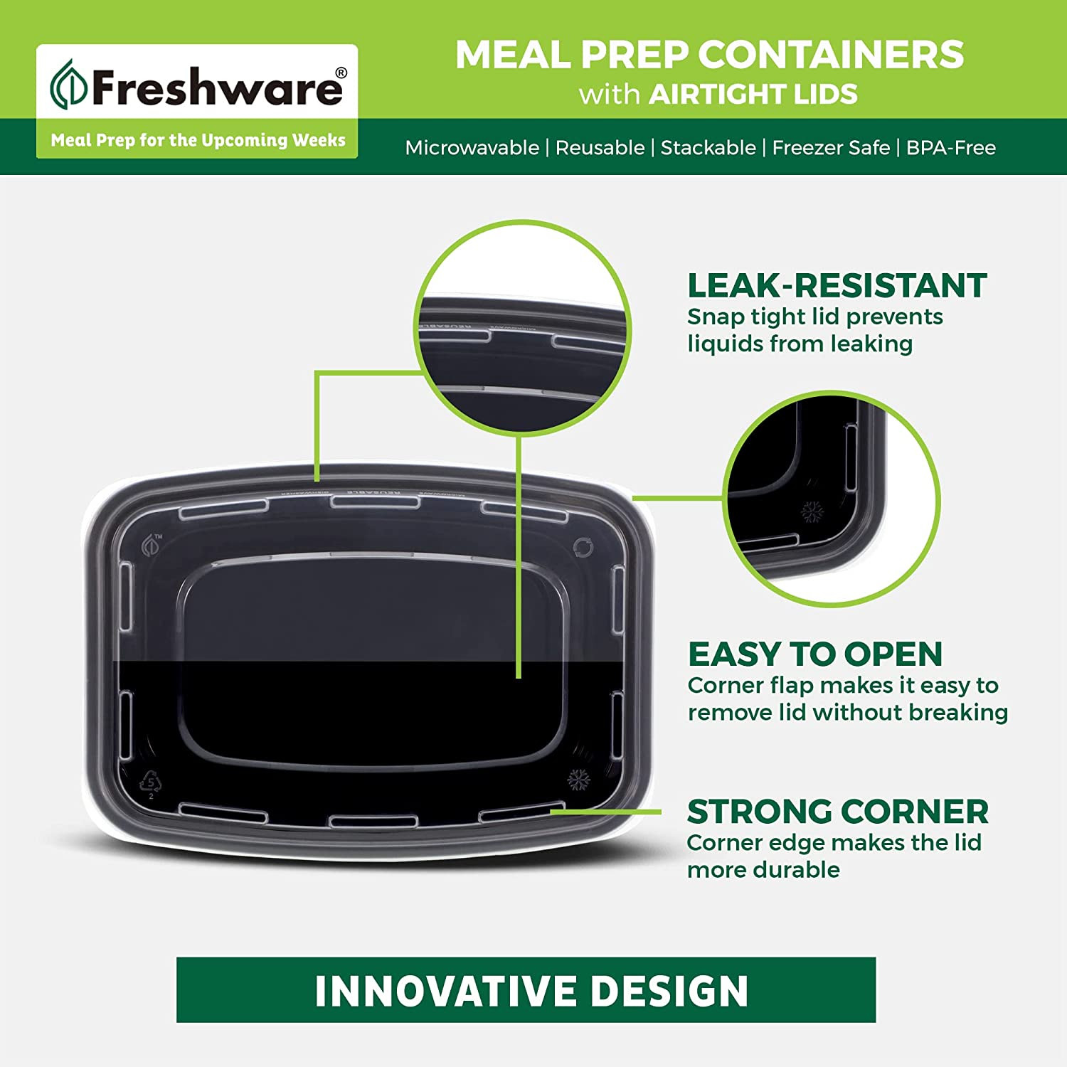 Meal Prep Containers [50 Pack] 1 Compartment with Lids, Food Storage Containers,