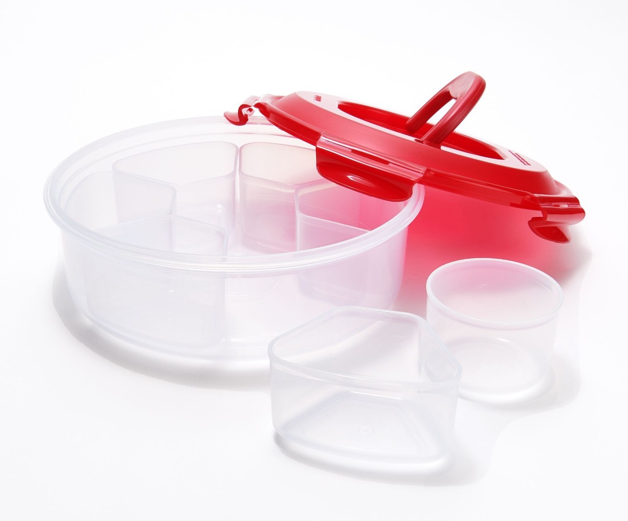 2 LocknLock Round Snack Appetizer Trays Food Containers & Lid K68409 GOLDEN SAN