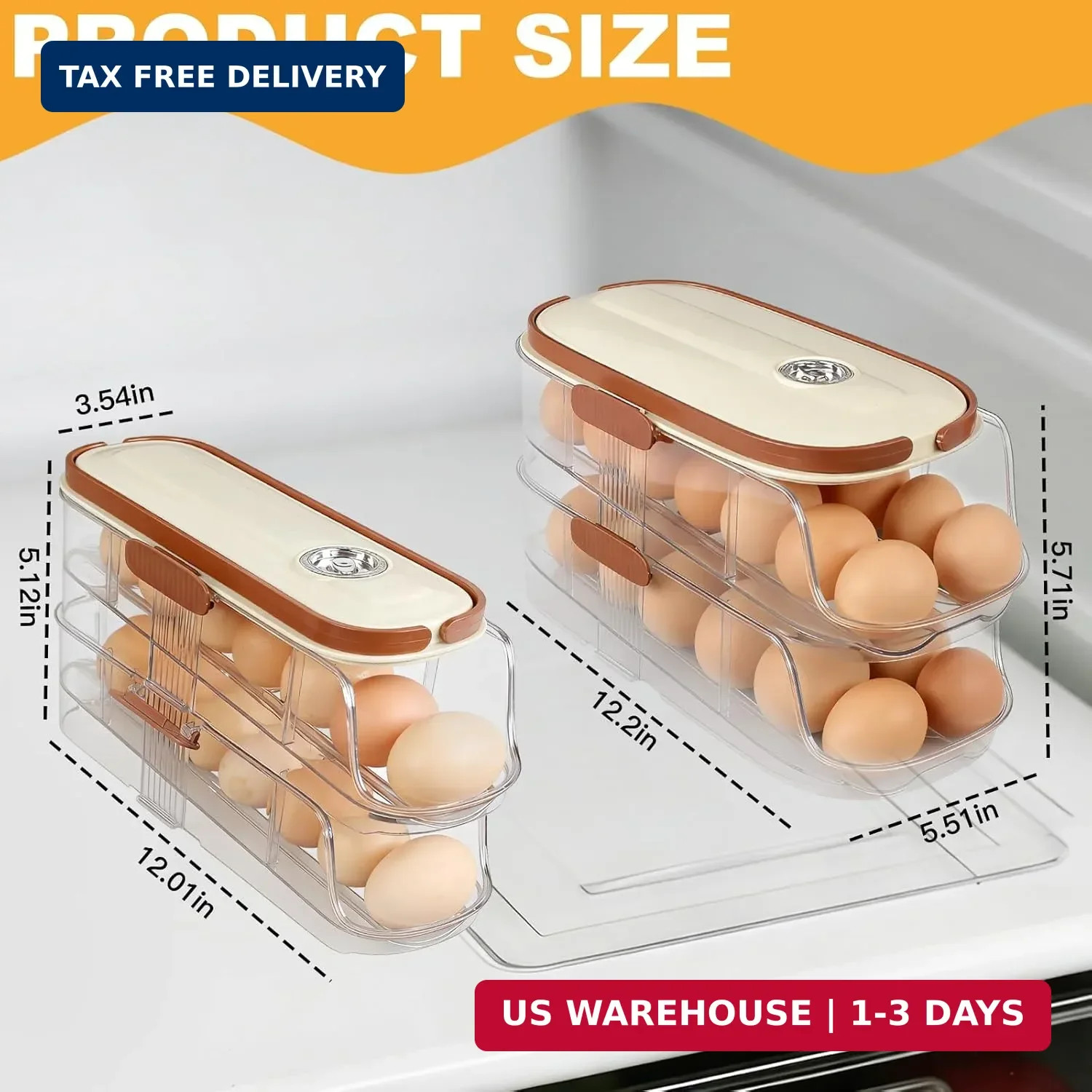 Egg Holder For Fridge, Clear Egg Organizer For Refrigerator With Lid And Handle,