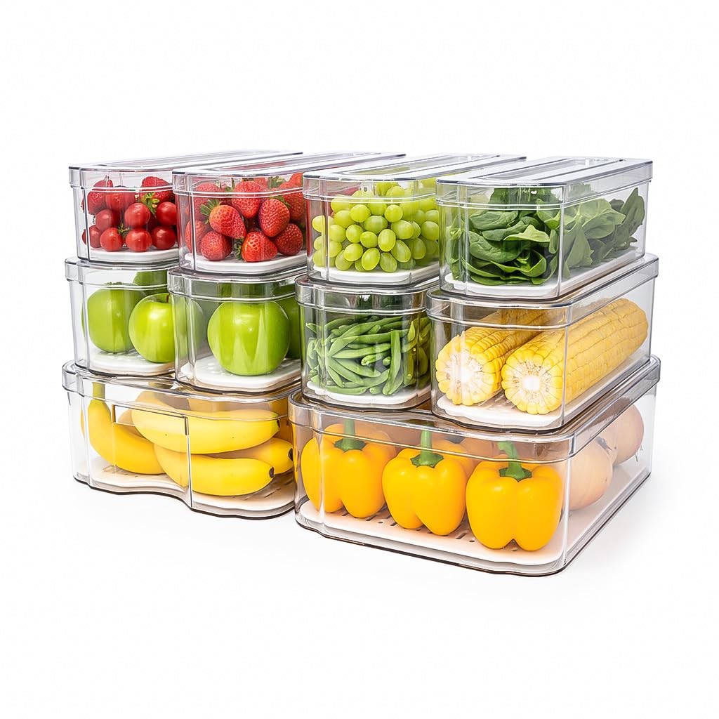 Smrcad 10 Pack Refrigerator Organizers Clear Container And Organizer Bins Lids