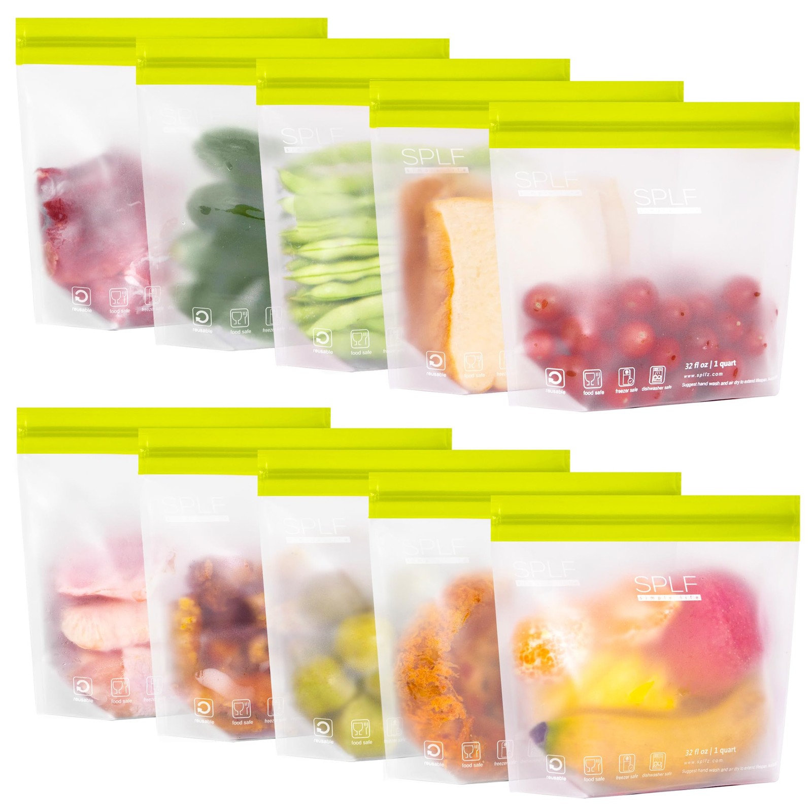 10 Pack Stand-Up Reusable Quart Freezer Bags Dishwasher Safe, Extra Thick Lea…