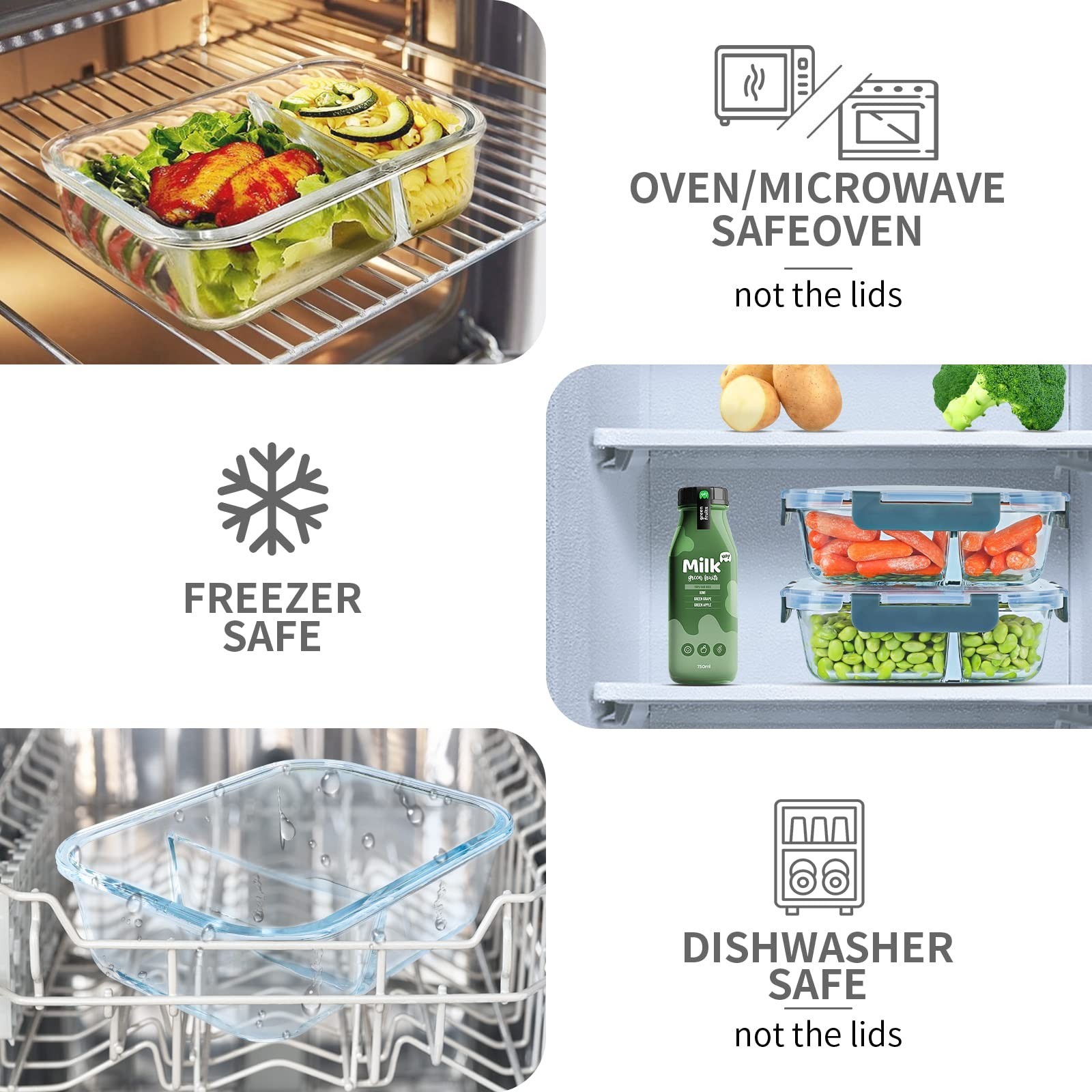 10 Pack 30oz Glass Meal Prep Containers – 2 Compartment Food Storage, Airtight B