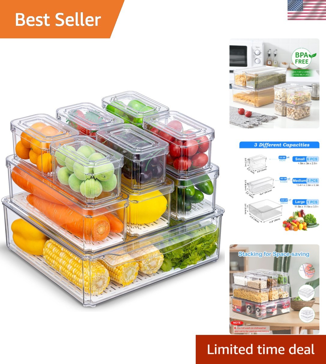 Crystal Clear Refrigerator Organizer Bins Set – 10 Durable BPA-Free Containers