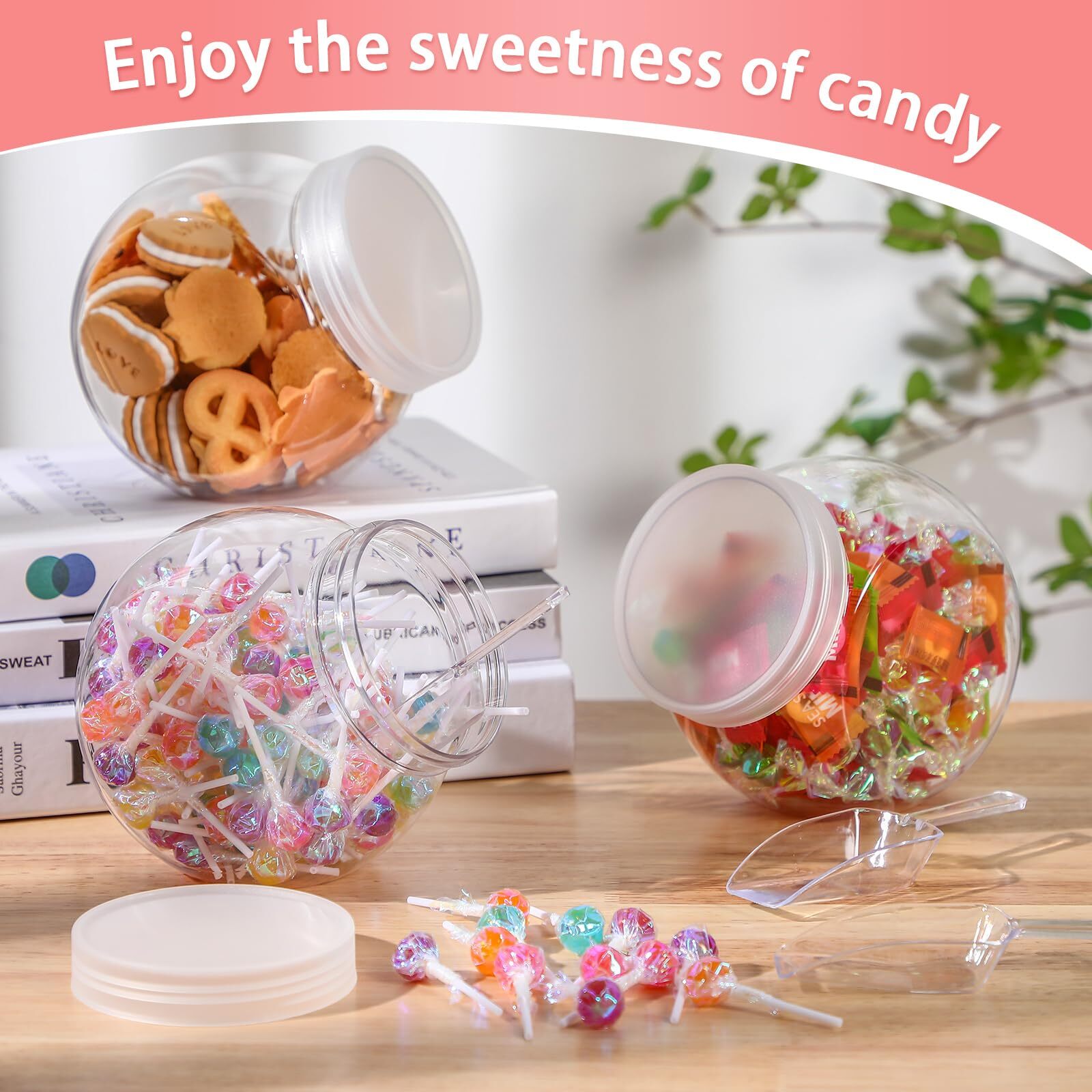 2 Sets Plastic Candy Jars with Lids and Candy Scoops 84.5 oz Clear Candy Cont…