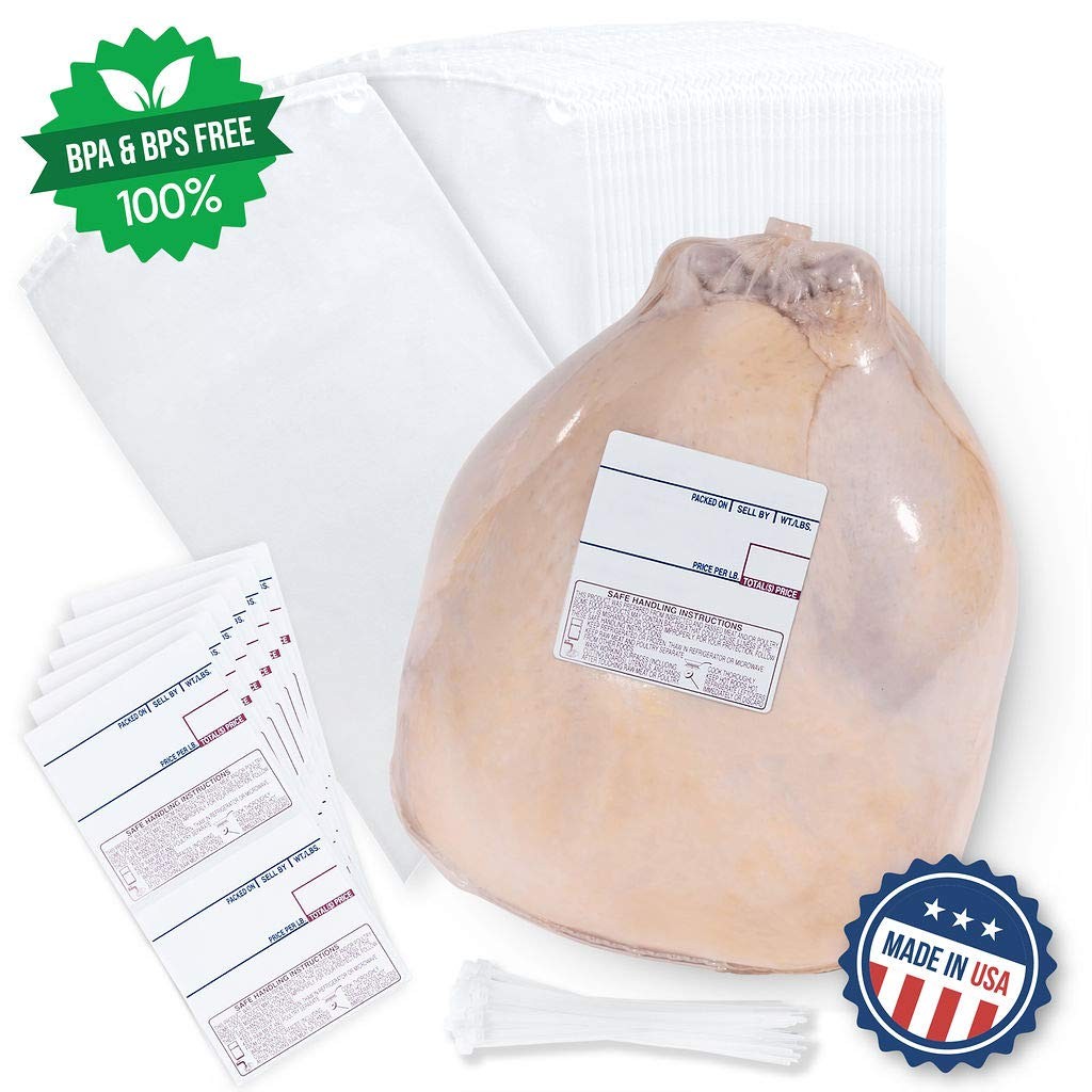Poultry (Turkey) Shrink Bags 16″x28″ Zip Ties and Labels, 3 MIL, BPA/BPS Free…
