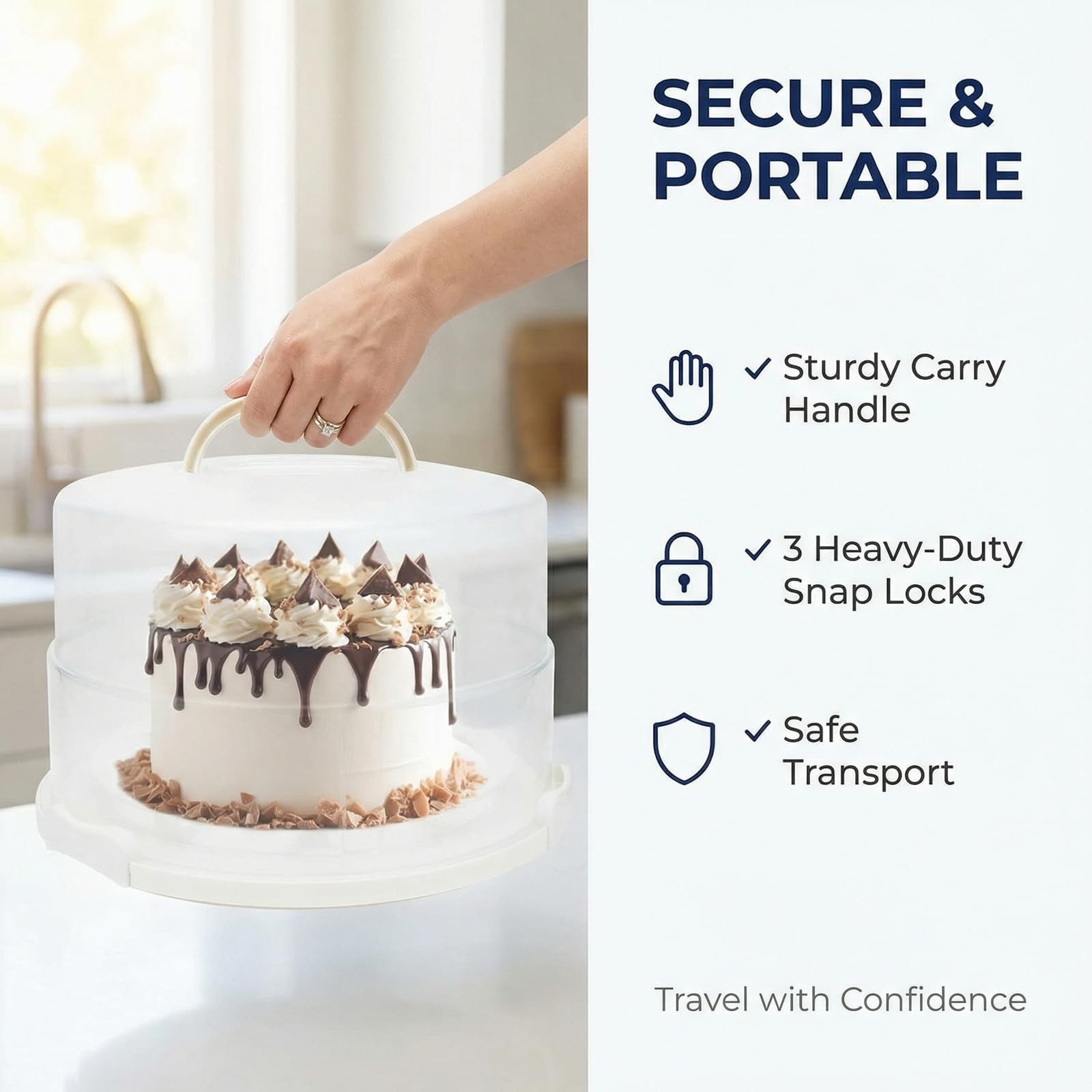 12 Inch Cake Carrier with Lid and Handle – Heavy-Duty 13.5″, White